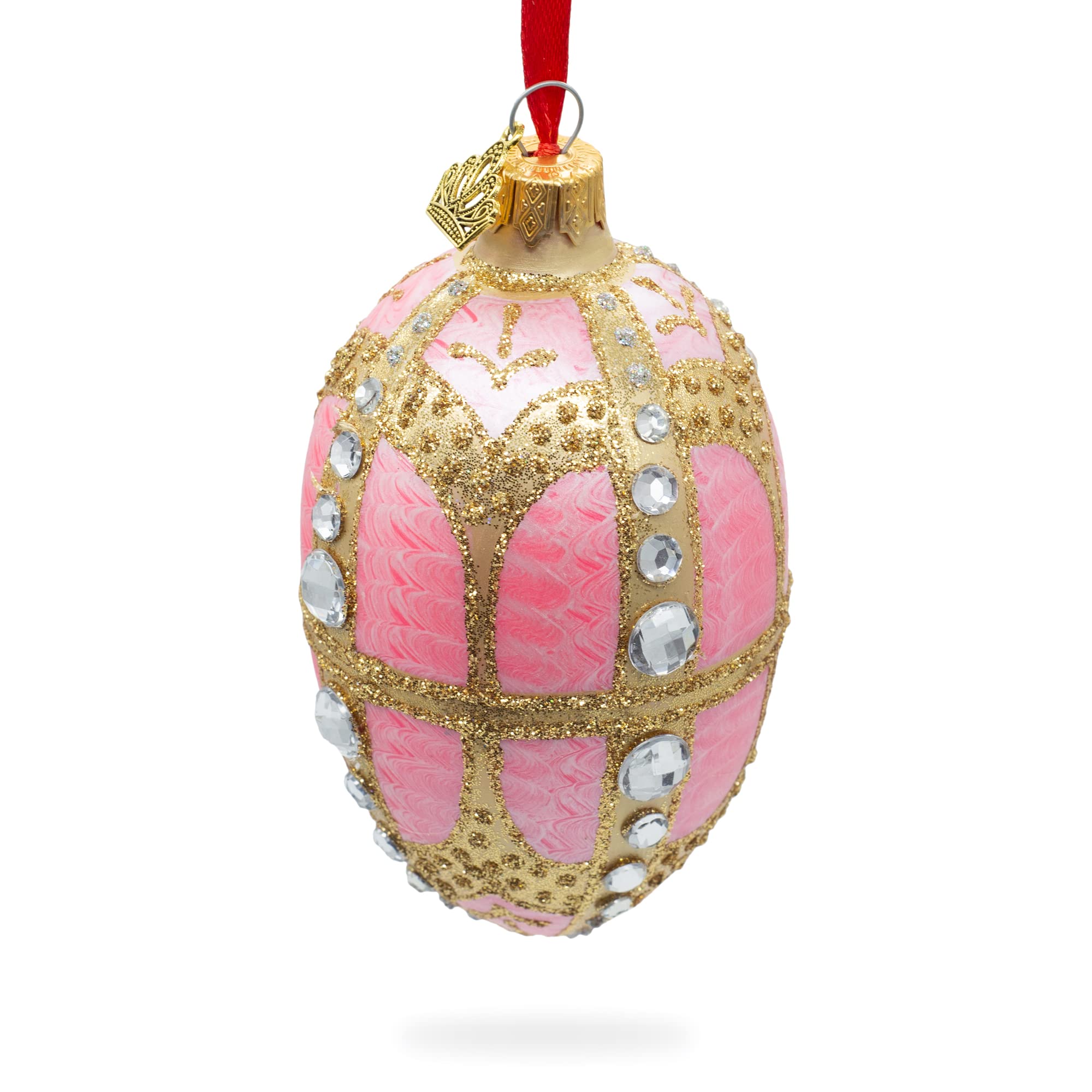 Diamantes en Oro y Vidrio de Huevo Ornamento Rosa 4 Pulgadas
