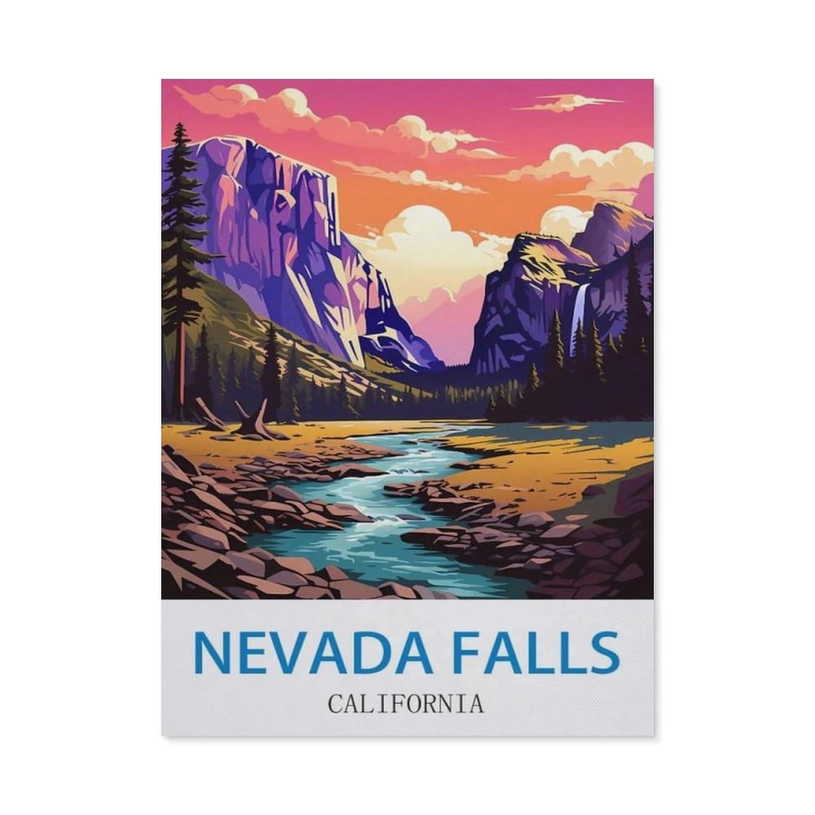 BEAYODKP 5D DIY Diamond Painting kit，Nevada Falls California，Round Resin Diamond Cross Stitch, Home Decoration Gift（40 x 50 cm/15.74 x 19.68 inches）-CM59