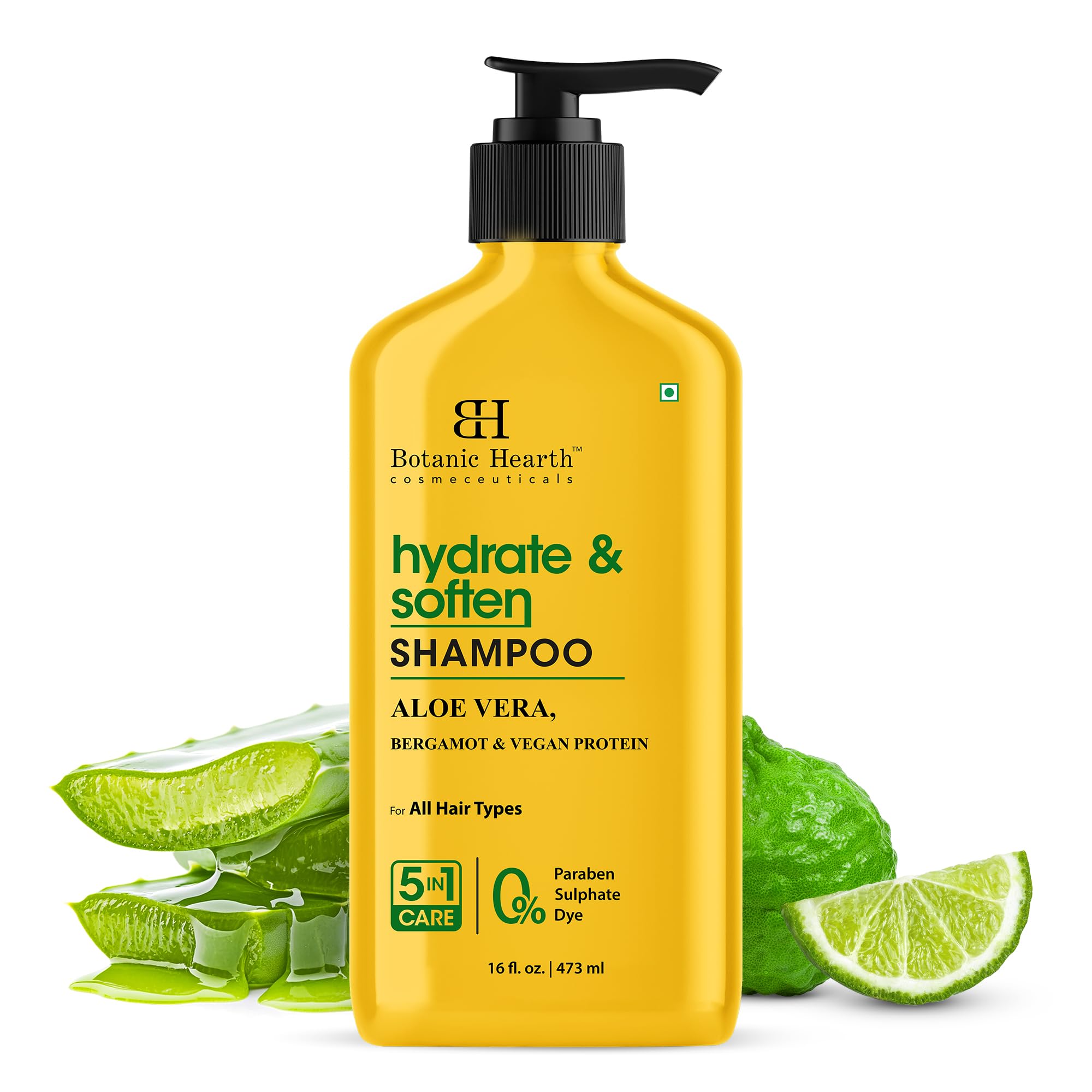 Botanic Hearth Hydrate & Soften Shampoo 16 fl. oz | Aloe Vera, Bergamot & Vegan Protein | Moisturizing & Nourishing Formula for All Hair Types | Paraben & Sulfate-Free