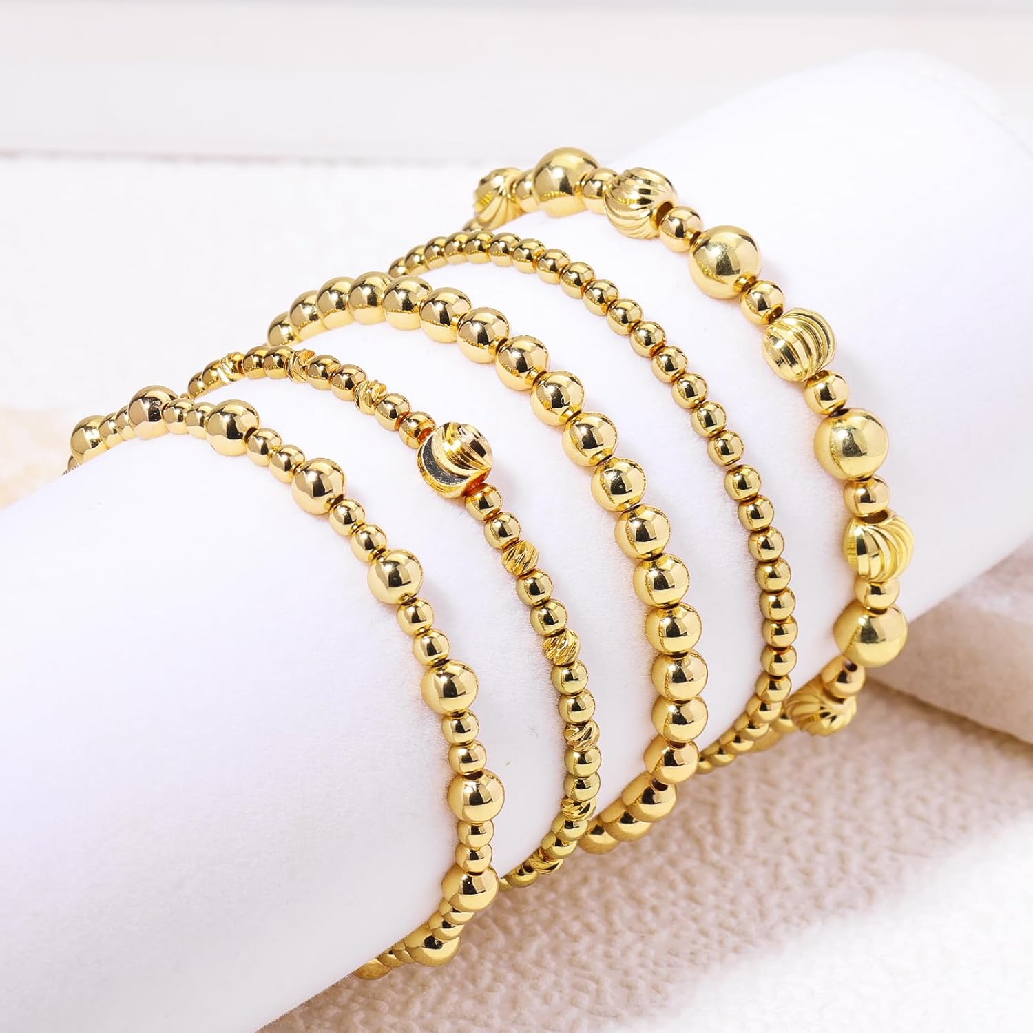 Gold Bracelets for Women Waterproof, 14K Gold Plated Beaded Cross Bracelets Set,Boho Stretch Bracelets Stackable Jewelry for Women Teenage Girls Jewelry Christmas Gifts - Image 3