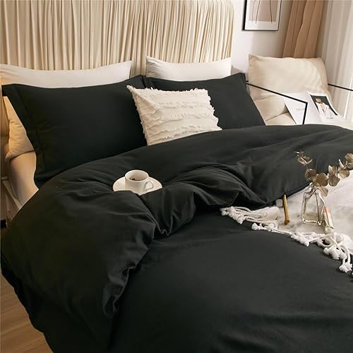 Miniatura 7 de VClife Juego de funda de edredón de microfibra suave lavada, 3 piezas de color negro sólido, 1 funda de edredón negra individual y 2 fundas de