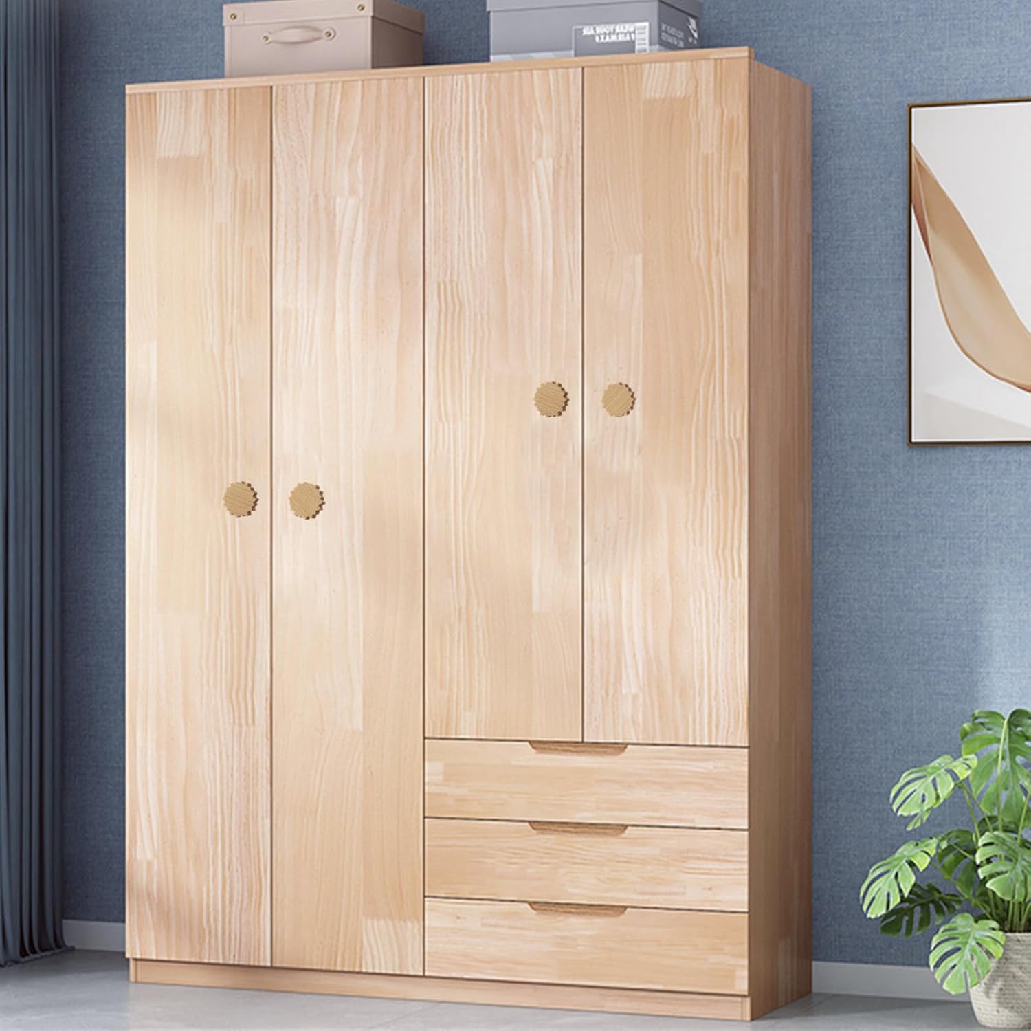 Wooden Cabinet Knobs, Sun Shaped Wooden Drawer Knobs Drawer Pulls Nursery Dresser Knob Woodland Knob for Crafts Handles for Cupboard Closet Furniture Door (4pcs)
