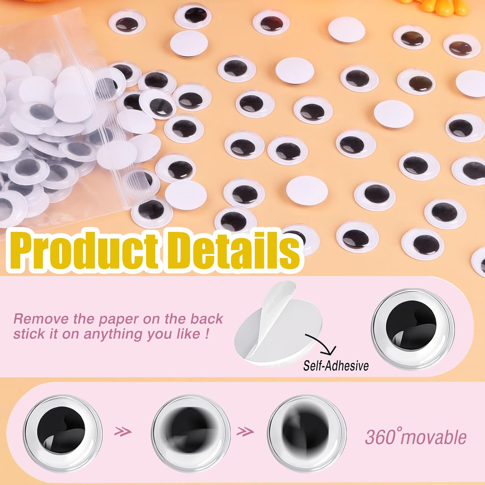 Occhi Oscillanti Autoadesivi 100 Pezzi 12 Mm Rotondi Nero Bianco Occhi Mobili Plastica Occhi Occhi Occhi Per Bambole, Occhi Autoadesivi - Foto 2
