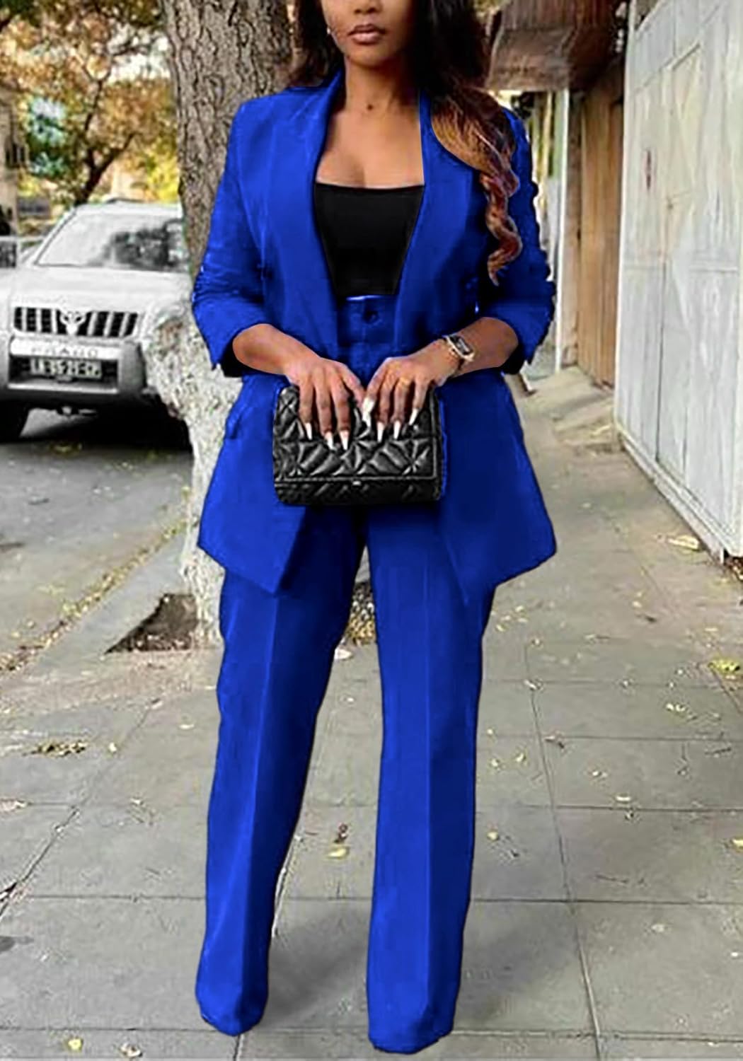 HuiSiFang Women's Business Casual Suits 2 Piece Dressy Blazer and Loose Straight Leg Pants Set - Image 6