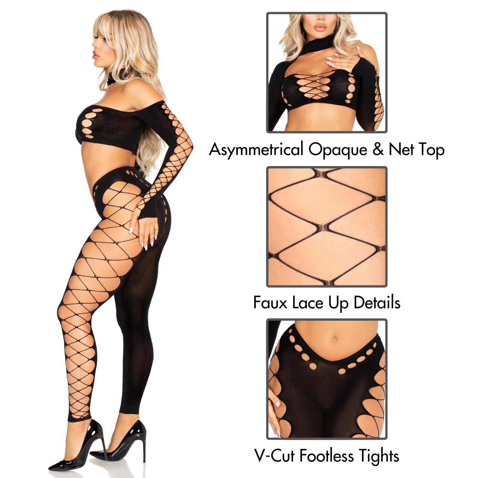 Leg Avenue Damski bezszwowy zestaw: crop top z wycięciami i legginsy, czarny, rozmiar uniwersalny