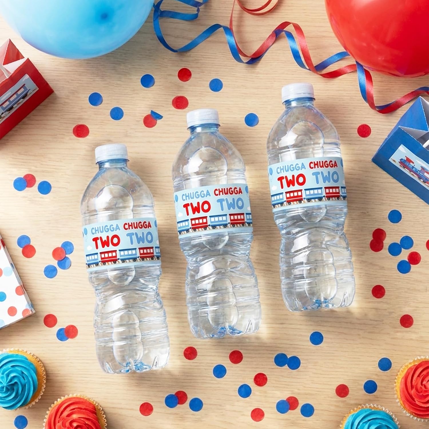52 PCS Train 2nd Birthday Water Bottle Label Chugga Two Two Wrap image 5