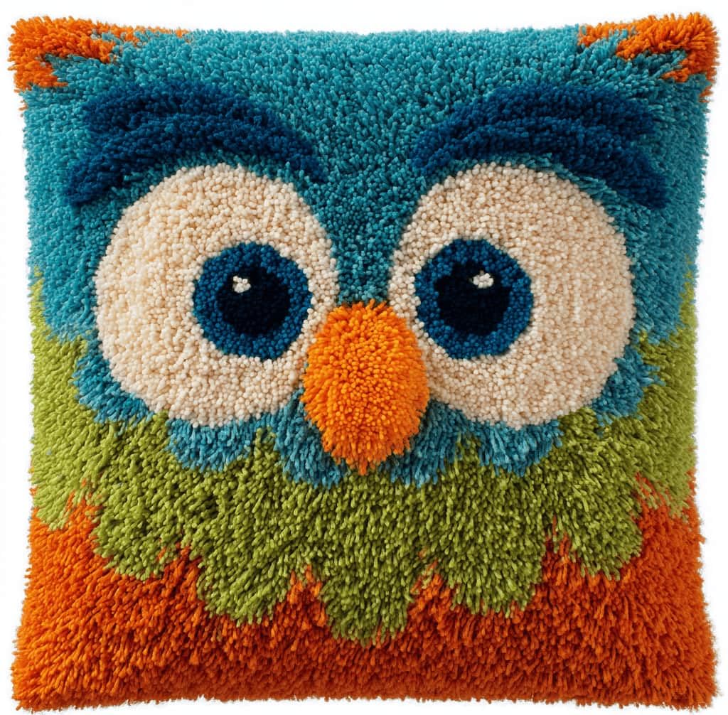 Kitquiver Latch Hook Cushion Kit,Owl DIY Throw Pillow Cover 43X43Cm