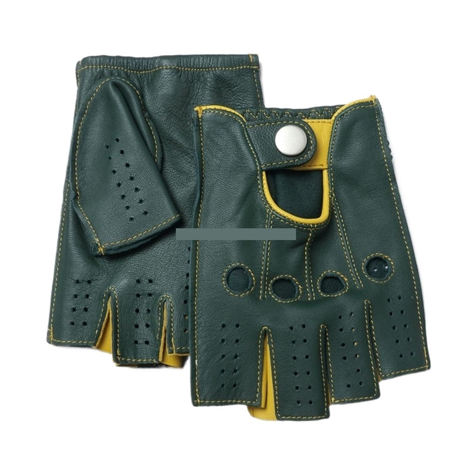 Guanti da guida in pelle Guanti da guida traspiranti bicolore verde scuro Half Fainger uomo