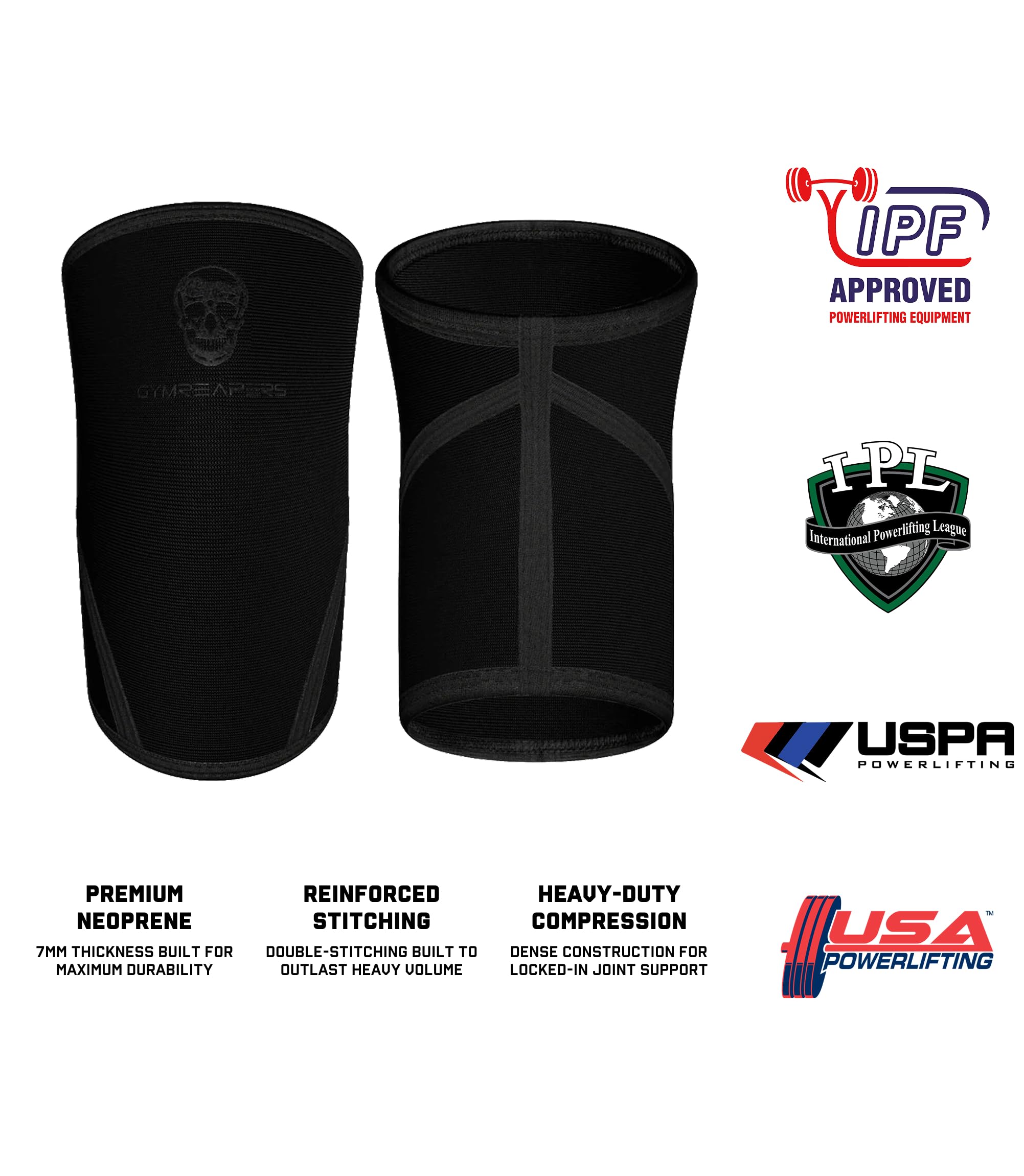 Gymreapers Knee Sleeves 1 Pair with Gym Bag - IPF Approved - Support Compression Brace for Squats Fitness Weightlifting Cross Training Powerlifting - 7MM Neoprene Sleeves - For Men & Women Bl product thumbnail 3