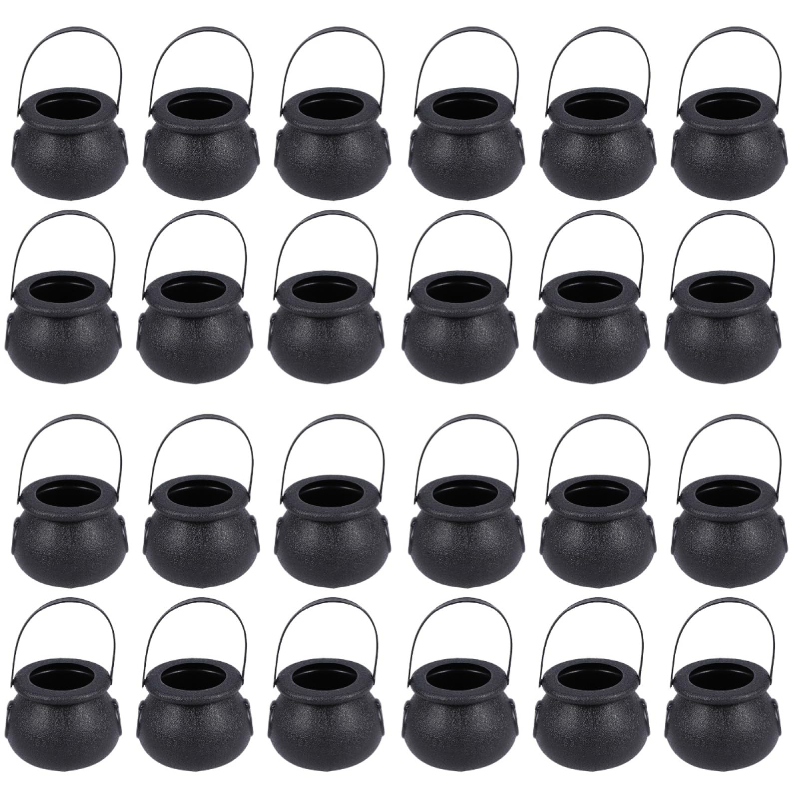 TOPBATHY 40pcs Halloween Witch Cauldron Pot - Black Candy Holder Bucket with Handle for Trick or Treat Storage for Sweets and Treats Perfect for Halloween Parties