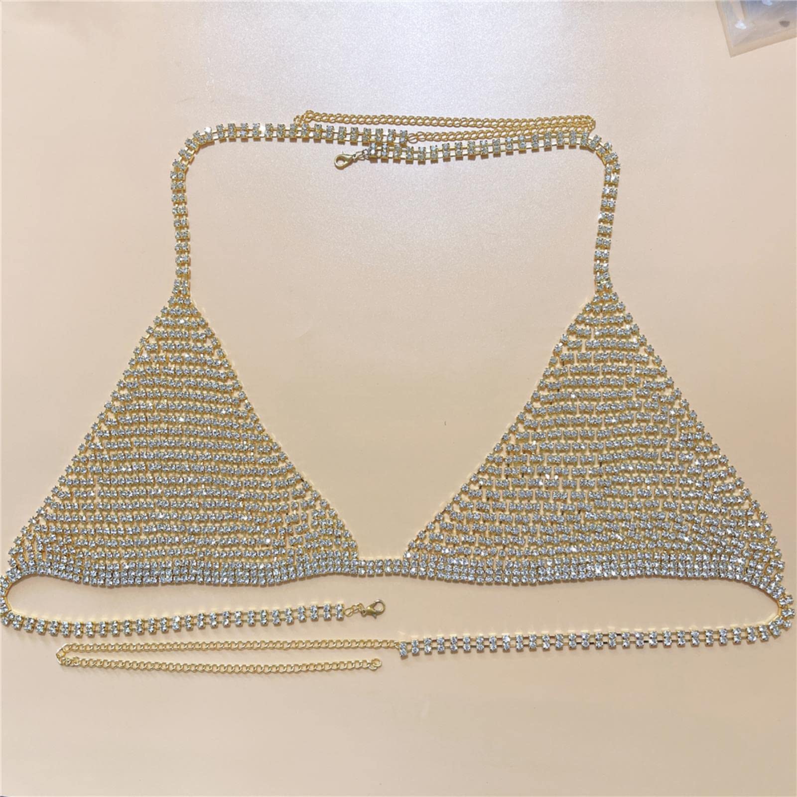 RWRAPS Donne Sexy Strass Corpo Catena Reggiseno Intrecciato Catena Lucido Cristallo Bikini Reggiseno Partito Discoteca Biancheria Intima Accessori Gioielli (Argento Placcato)