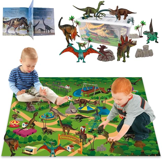 LOYO Dinosaur Toy Figure with Playmat - 24 Pcs Kids Realistic Dinosaur Playset Educational Learning Toy for Toddlers, Boys