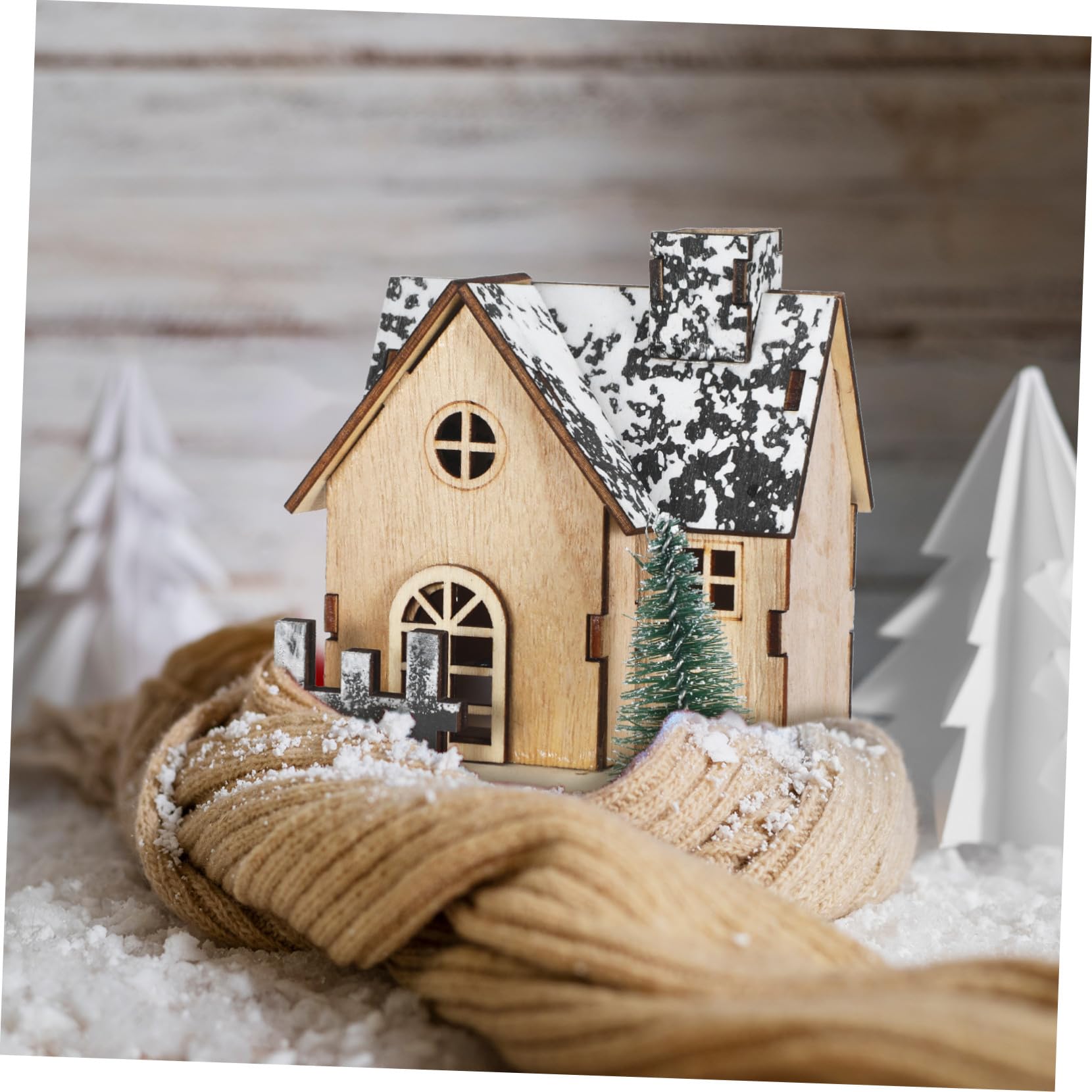 ibasenice 3pezzi Casetta di Natale in Legno Luci LED Villaggio di Natale Decorativo Set di Case in Legno per Casa Accessori Natalizi Decorazioni