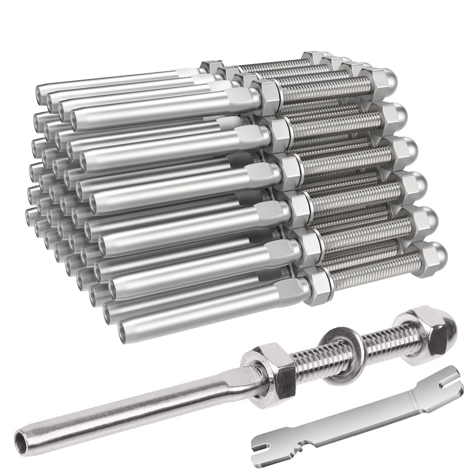 BLIKA 40 Pack Cable Railing Swage Threaded Stud Tension End Fitting Terminal for 1/8"" Deck Cable Railing, T316 Stainless Steel, Cable Railing tensioner 1/8"" for 2""x2"" Wood/Metal Post, Silver