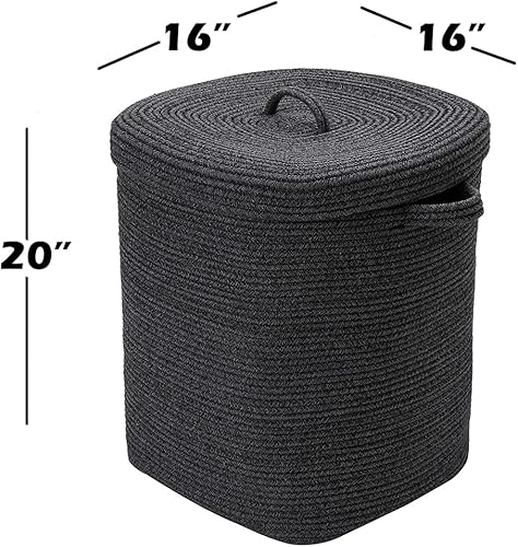 Miniatura 77 de Cesta de almacenamiento rectangular extragrande de 22 x 14 x 18 pulgadas con tapa, cesta de almacenamiento grande de cuerda de algodón, cesta
