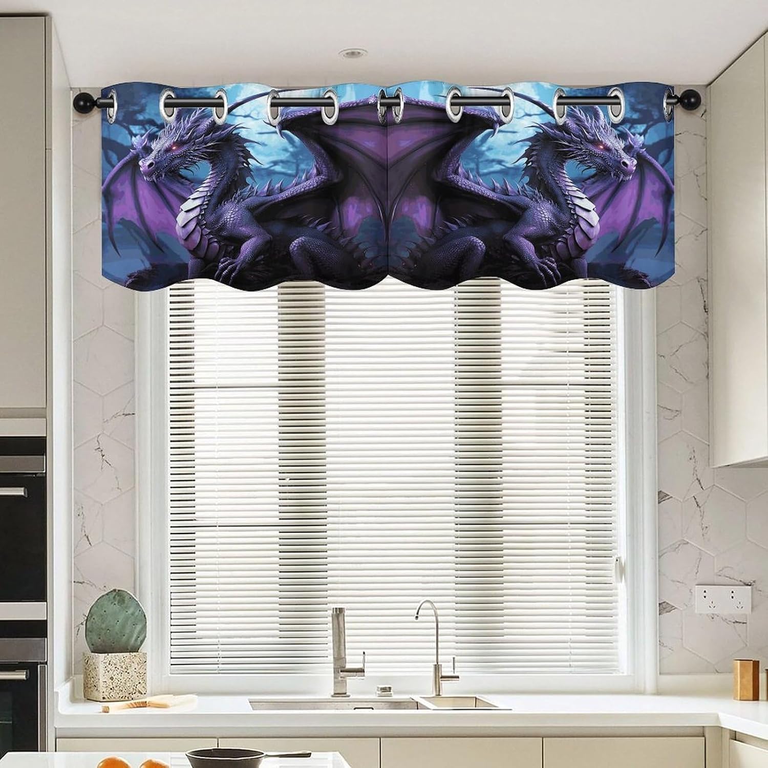 Purple Dragon Purple Moon 2 Pack Valance Curtains Window Treatments. Adjustable Curtain with Rod Pocket.Cafe Curtains is Half Curtains for Privacy Decorative 52x18.1 Inch.