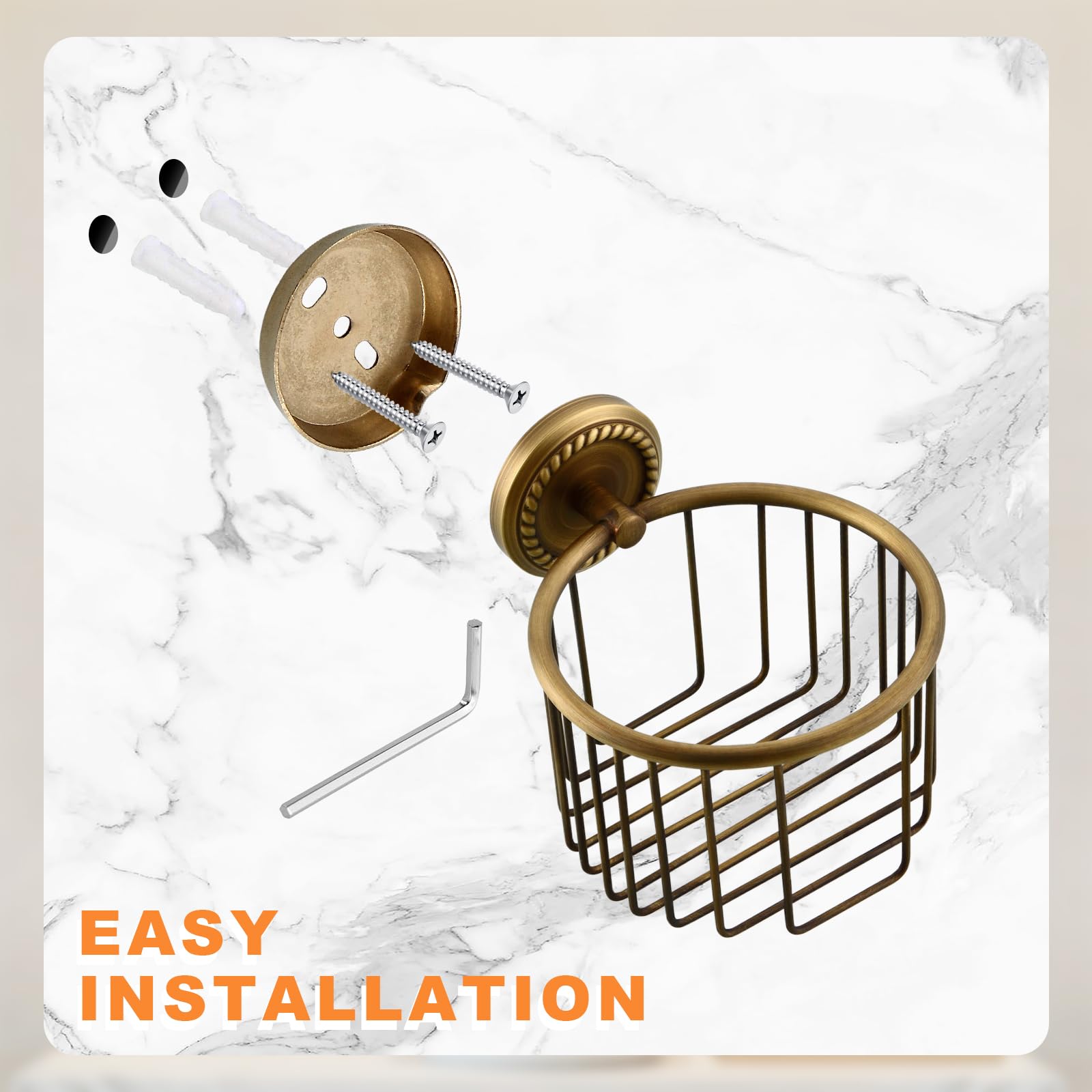 Vintage Toilet Paper Holder Wall Mounted Bathroom Roll Tissue Wire Basket, Antique Brass — Amazon image 8