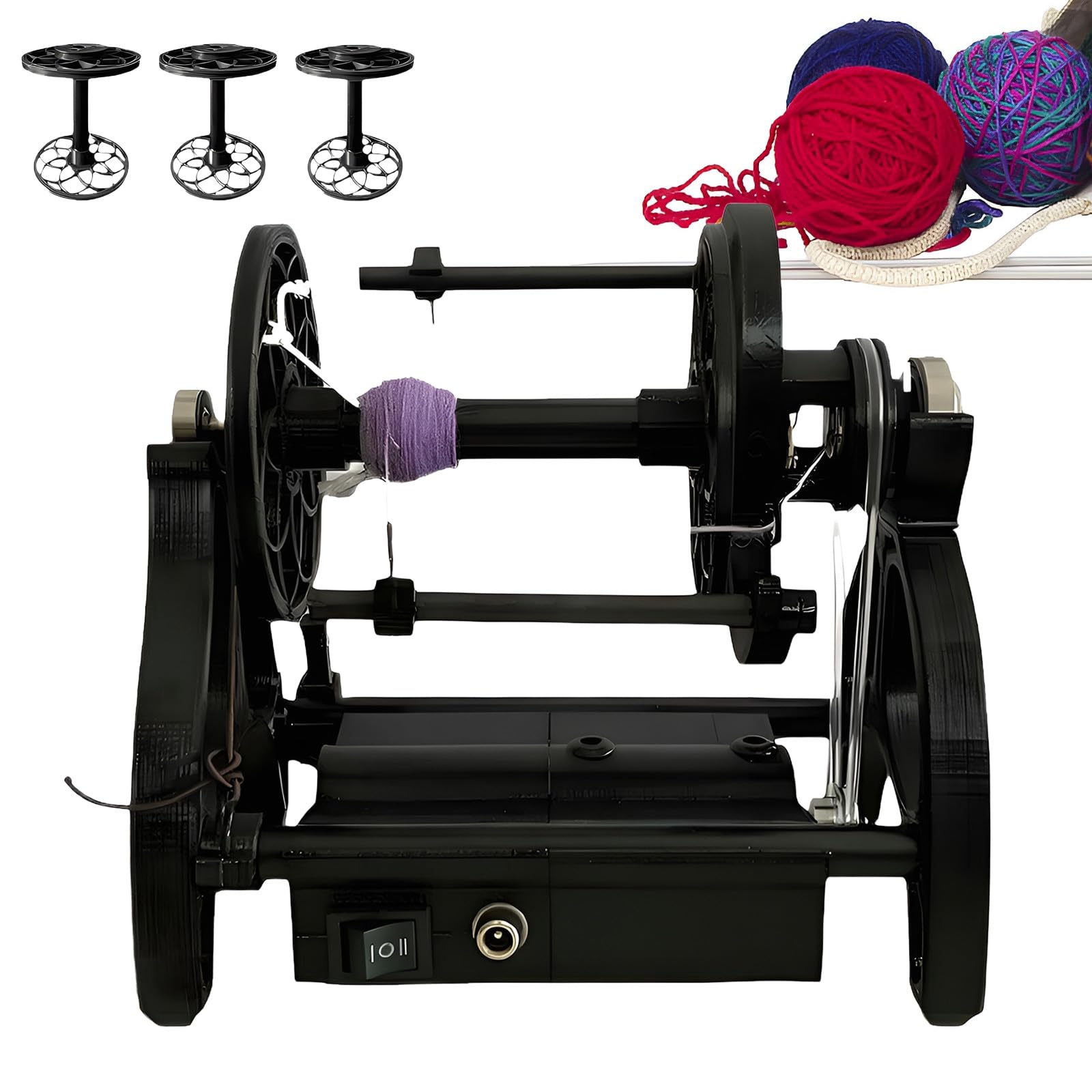 Spinner eléctrico de hilo con 3 carretes, máquina automática de bobinadora de hilo, velocidad de 800 rpm, adelante/atrás, capacidad de 4 onzas, desmontaje modular para tejer