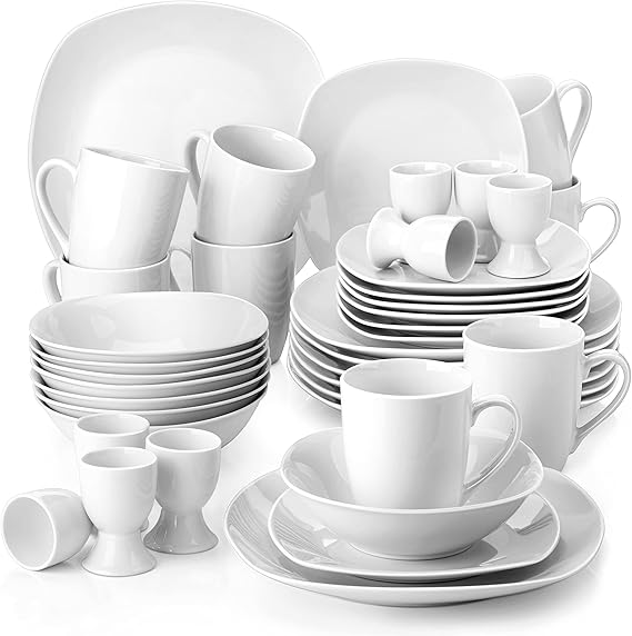 MALACASA Dinner Sets for 8 People, 40Piece Porcelain Plates and Bowls