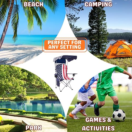 Miniatura 5 de CozyBox - Sillas de camping plegables portátiles con toldo y toldo para adultos, tela Oxford 600D duradera resistente a la intemperie, silla de