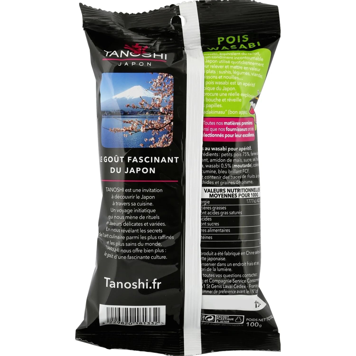 TANOSHI - Biscuits Apéritif Pois Wasabi - Intensité Médium · Saveur Japonaise · Craquante et Légère · Spécialiste Asiatique - Le sachet de 100g - Le Lot De 4