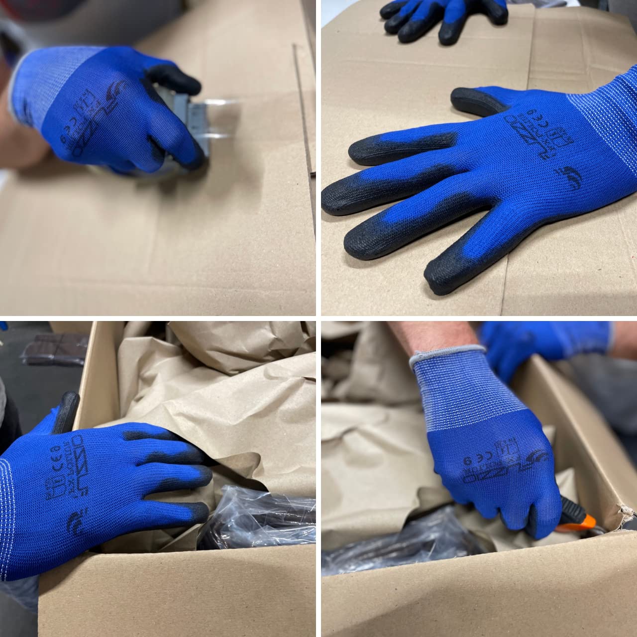 FUZZIO Lot de 40 paires de gants de travail avec revêtement PU Gants de construction avec pince à gants L-9 Bleu