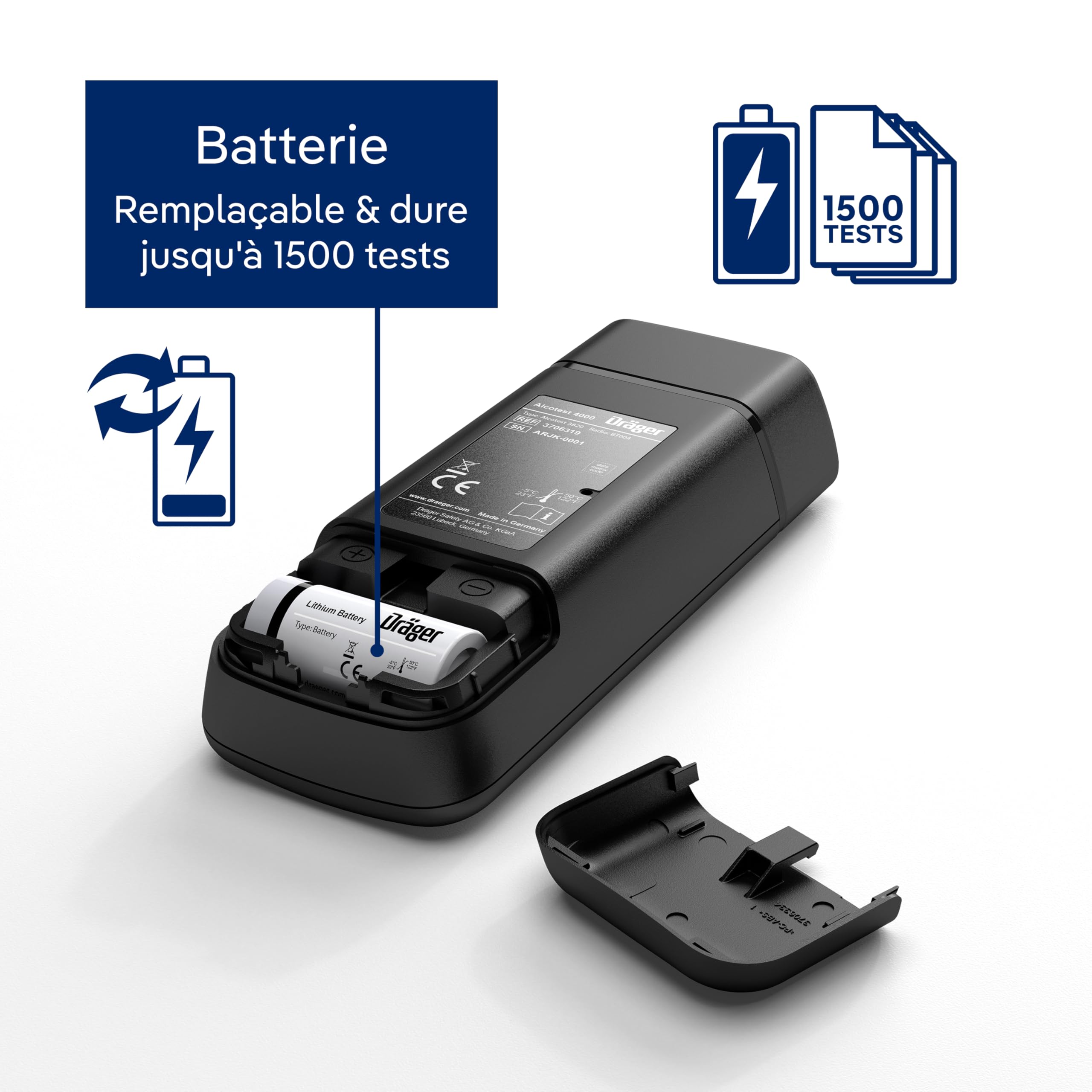 Dräger Alcotest 4000 - Éthylotest électronique homologué avec batterie longue durée, 3 embouts buccaux remplaçables