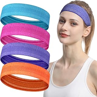 LOPHE Diadema Deportiva Ancha, 4pcs Diadema Deportiva Transpirable Colorida, Diadema Deportiva Elástica, Ideal para Deportes, Ciclismo, Tenis, Yoga, Gimnasia y Atletismo