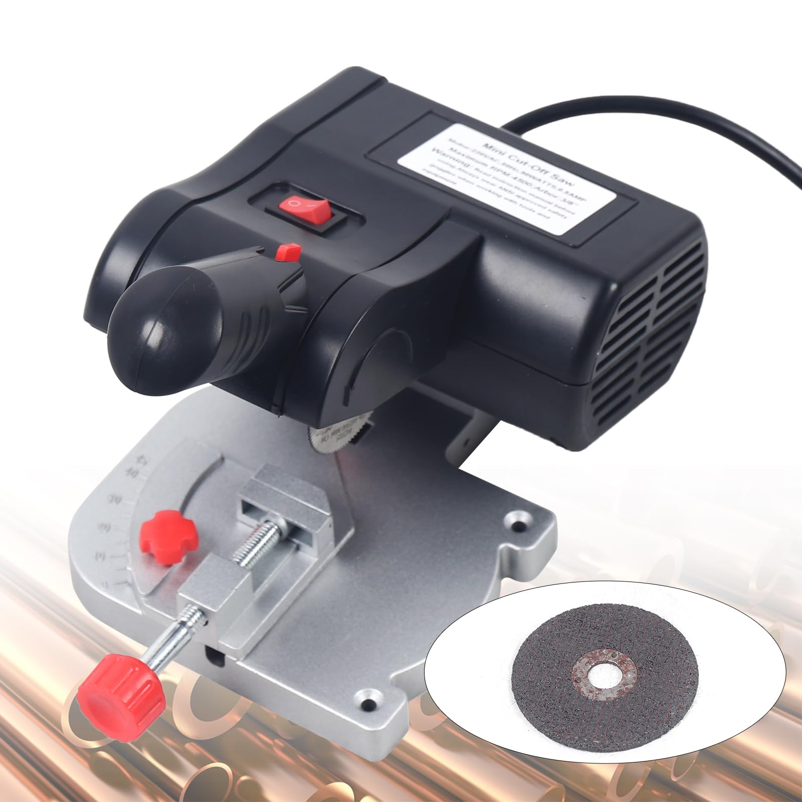 Mini piła ukośna, 90 W, elektryczna piła ukośna, przenośna piła ukośna 4500 RPM, regulacja 0-45°, do drewna i metalu