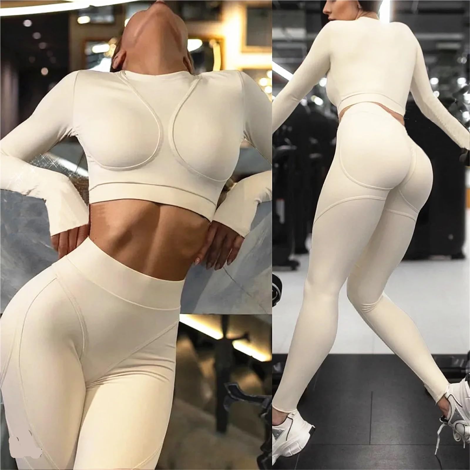 Completo Palestra Donna Set da yoga senza cuciture Sport Fitness sollevamento fianchi vita alta skinny tuta a maniche lunghe corsa allenamento palestra leggings