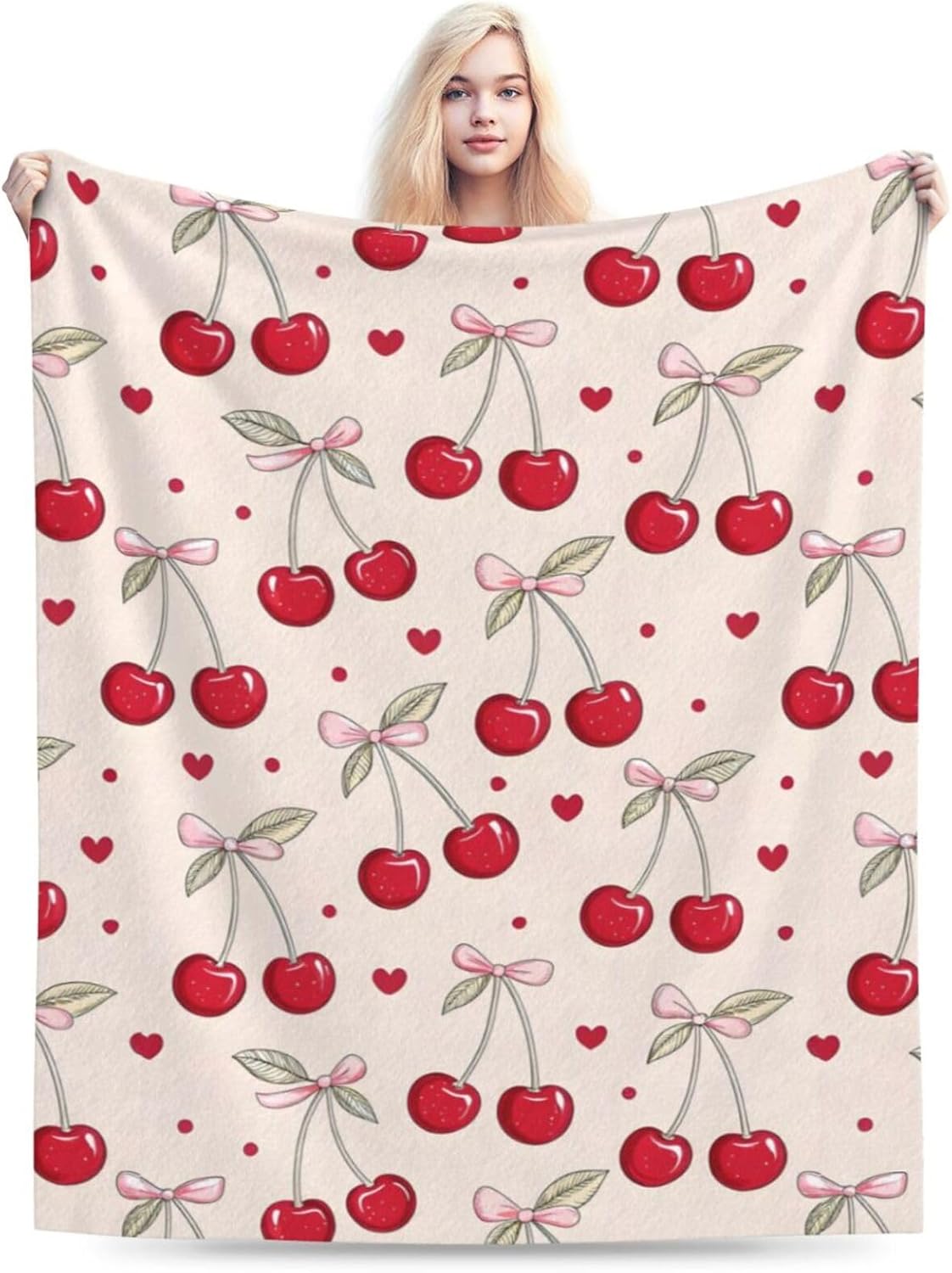 Ultra Soft Cute Cherry Blanket Flannel Throw Blanket Decor Bedding Suitable for Travel Camping Living Room Sofa Bedroom Decoration Gifts (Cherry Blanket, 50inx40in)