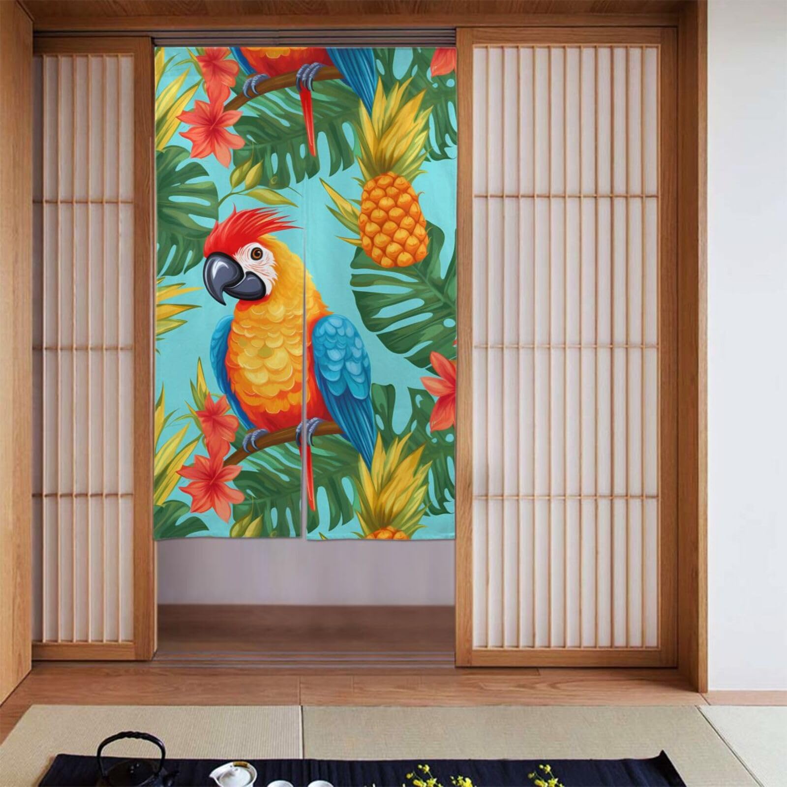 Rideaux occultants imprimé perroquet et ananas 142x86 cm pour chambre, lot de 2
