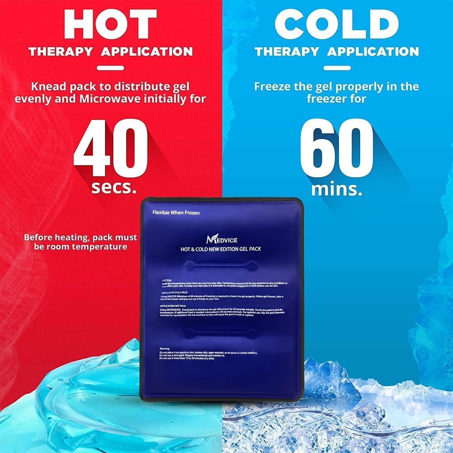 Small & Large Bundle Reusable Hot & Cold Ice Packs for Injuries and Back, Neck, Shoulder, Arms, Legs, Knee Pain Relief. Warm & Cold Compress Pad