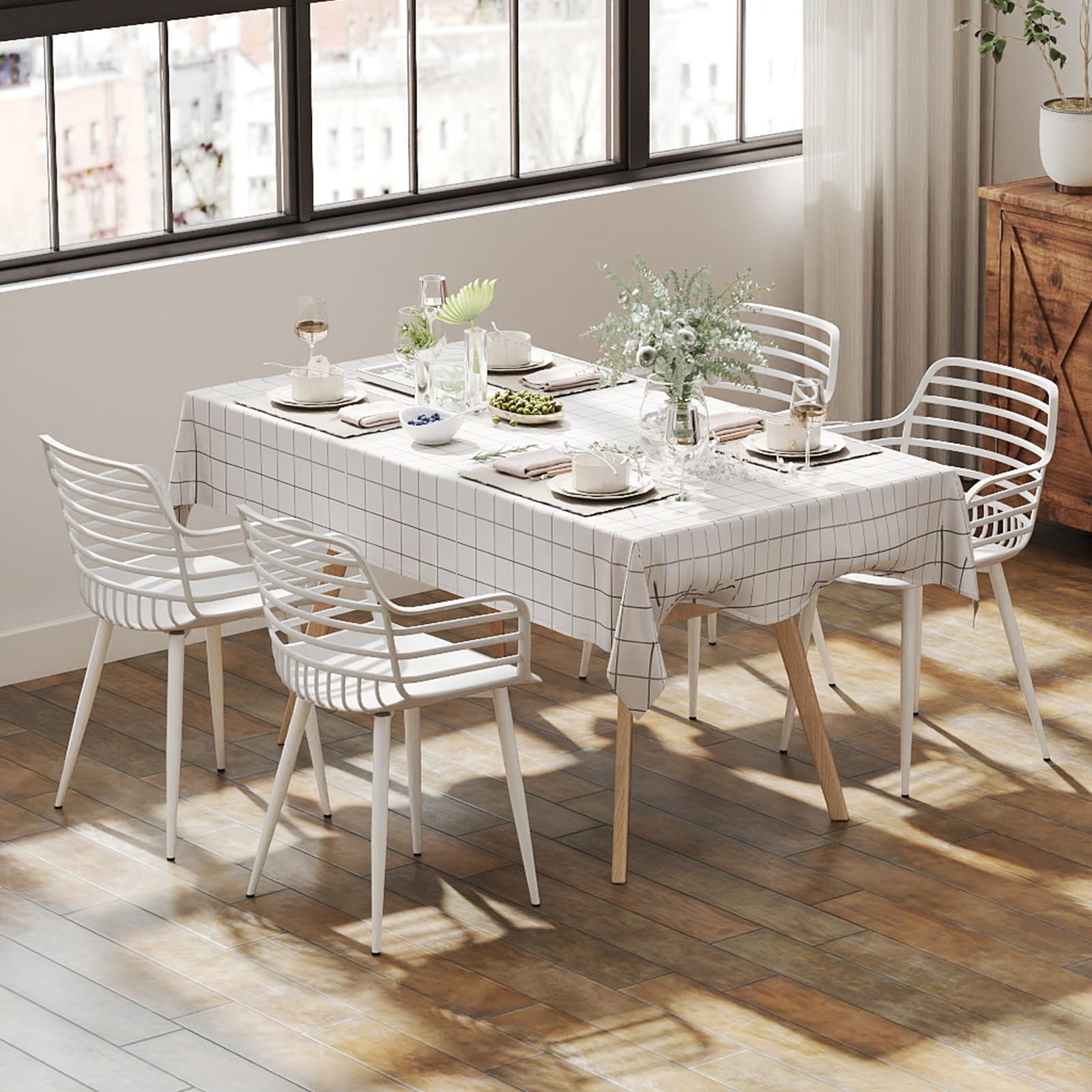 JIJIAN Sillas de Jardín Juego de 4, Sillones para Exterior con Reposabrazos y Respaldo, Plástico PP con Patas de Hierro, Capacidad de Carga 120 kg, para Balcón, Jardín, Terraza, Blanco