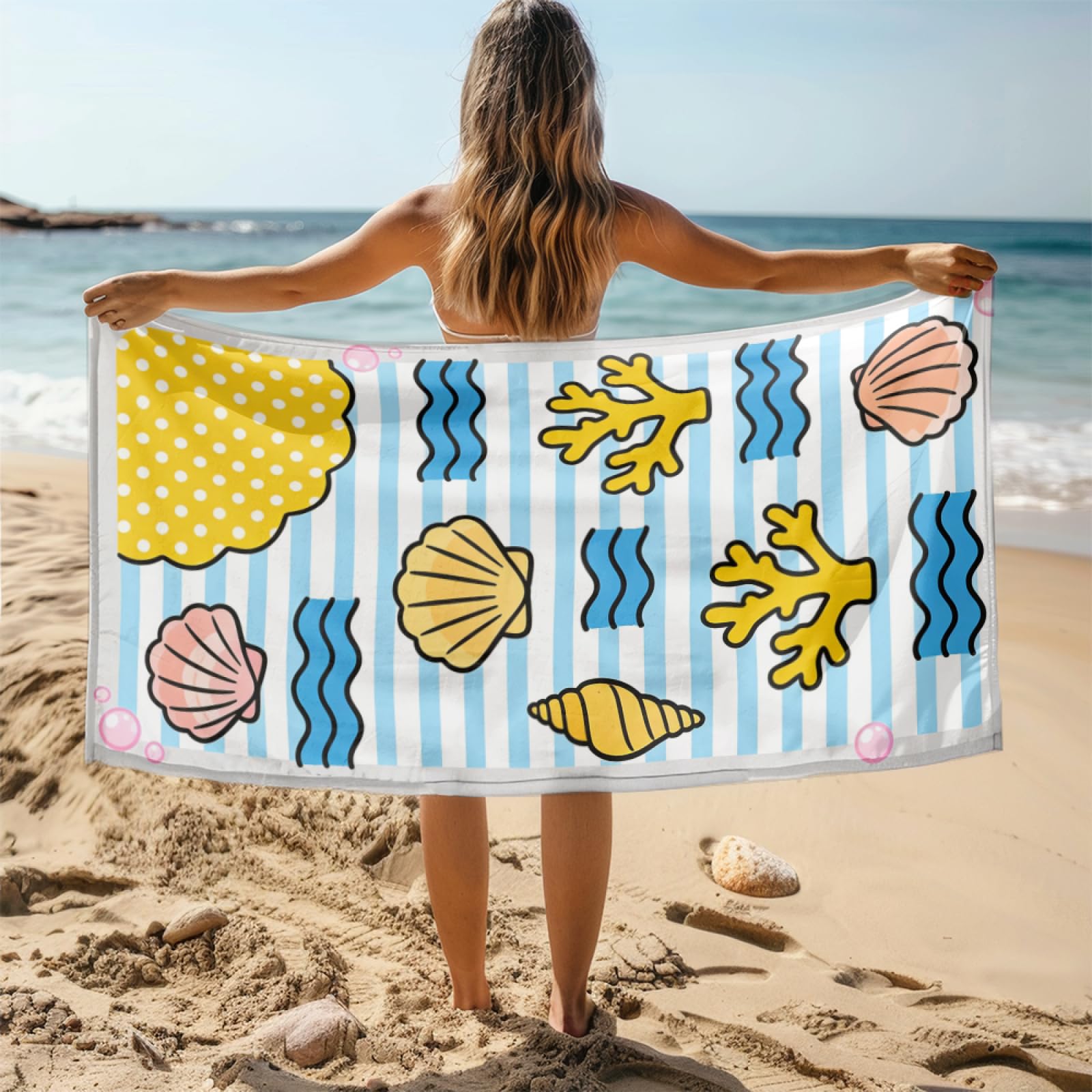 Fouta PlageBlue Waves Rose Octopus Medusée Modèle Surdimensionné avec Diverses Tailles, Respirante et Portable, Parfaite pour Voyages Sorties Piscine et Usage Extérieur Quotidien 90x160 cm