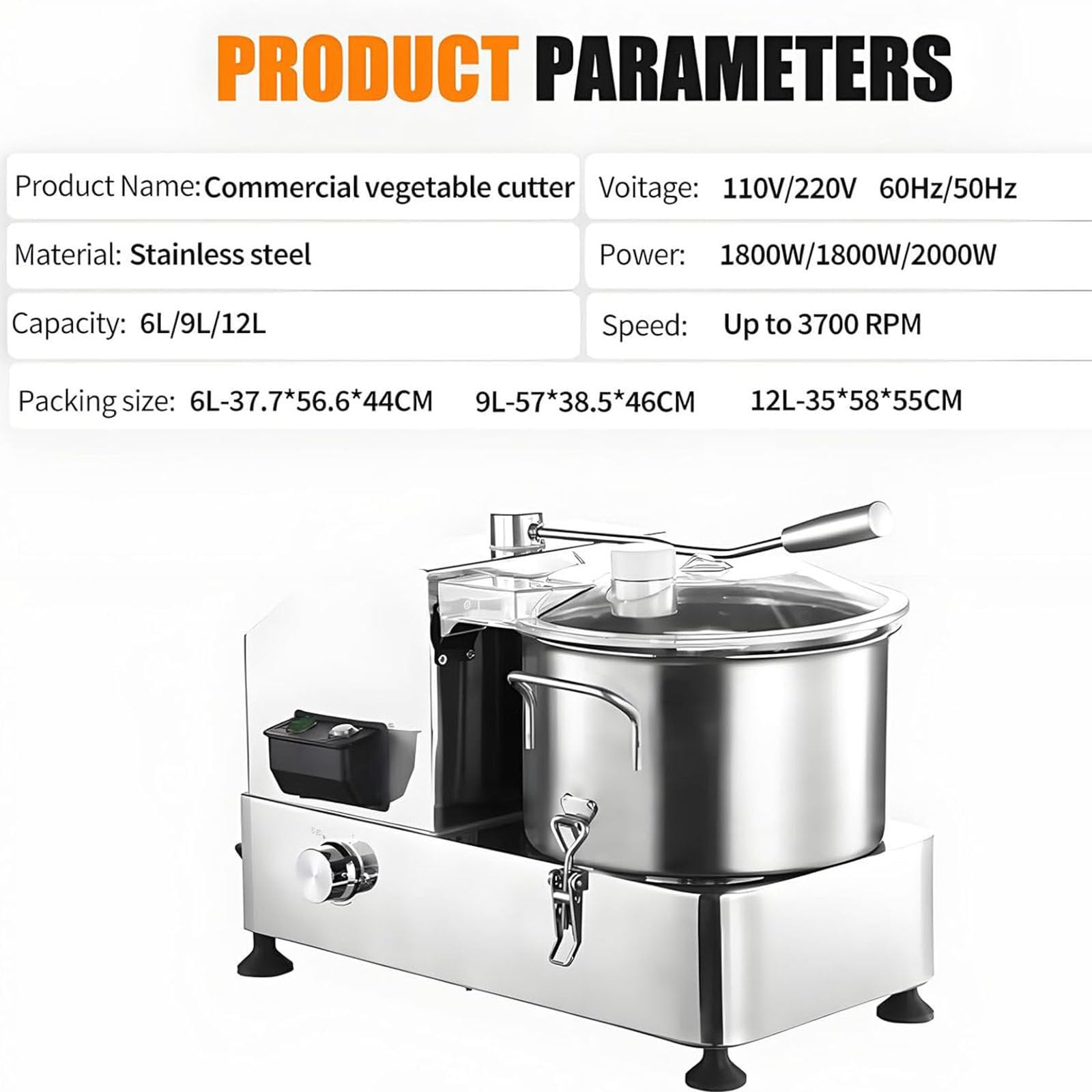 Picadora eléctrica de alimentos, procesador automático de alimentos, rallador comercial de verduras, procesador de alimentos comercial, cortador de carne (12 L)