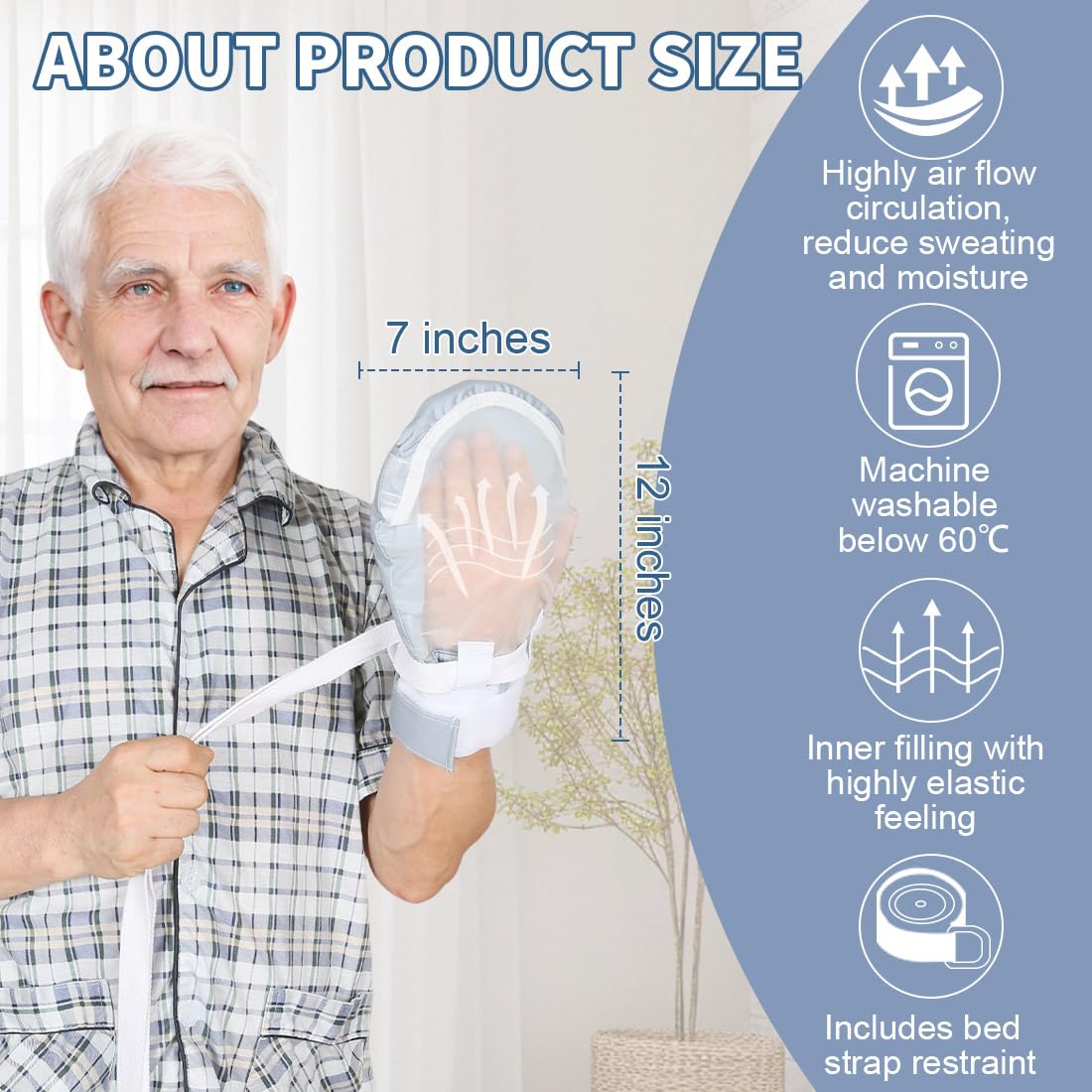 Dementia Restraint Gloves-2Pcs,Anti Scratch Gloves to Prevent Scratching Harm,Bed Restraints Control Mitts for Dementia Patients/Elderly/Alzheimer's (GrayBlue-Transparent Mesh)