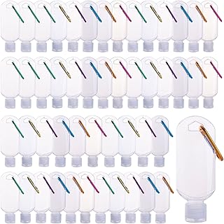 Madaooo Travel Plastic Clear Keychain Bottles, 2oz/50ml Empty Leakproof Squeeze Bottles Flip Cap Refillable Containers for Toiletry Shampoo Lotion Soap with Carabine (50pcs)