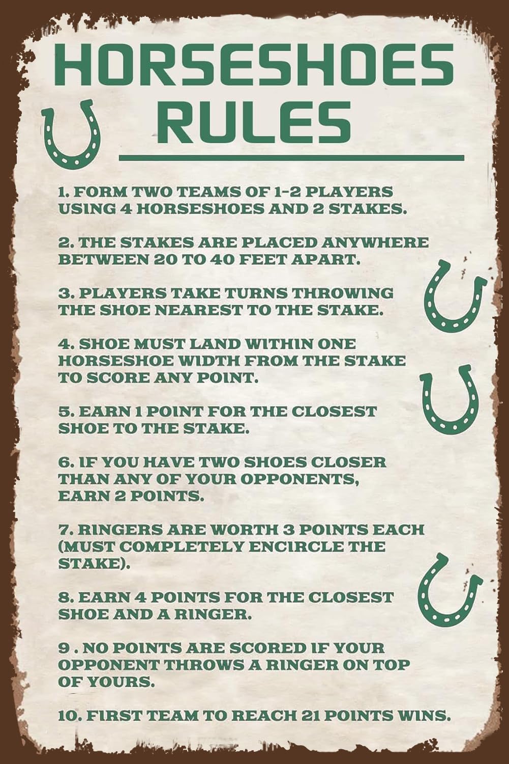 peiyeety Vintage Metal Tin Sign Horseshoes Rules Games Poster for Yard Home Room Wall Art Decor Funny Novelty Kitchen Bar Club Garage Garden Farm Wall Art Plaque 8X12 Inch