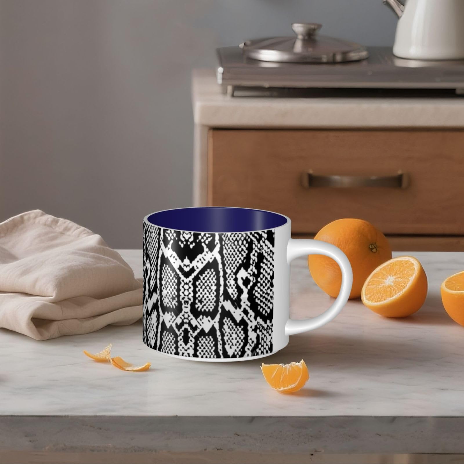 Czarno-biała skóra węża drukowane kubki ceramiczne o dużej pojemności kubek do kawy
