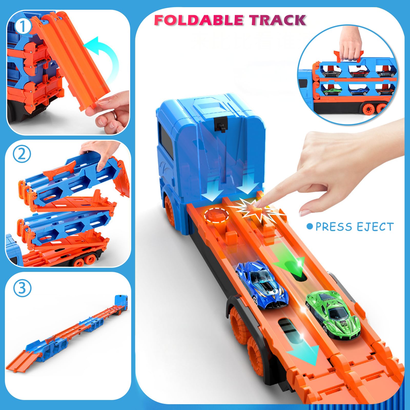 Rensinnoal Carrier Truck Toys for Kids 1.65M Foldable Transport Truck Toys with 12 Alloy Race Cars - Image 4