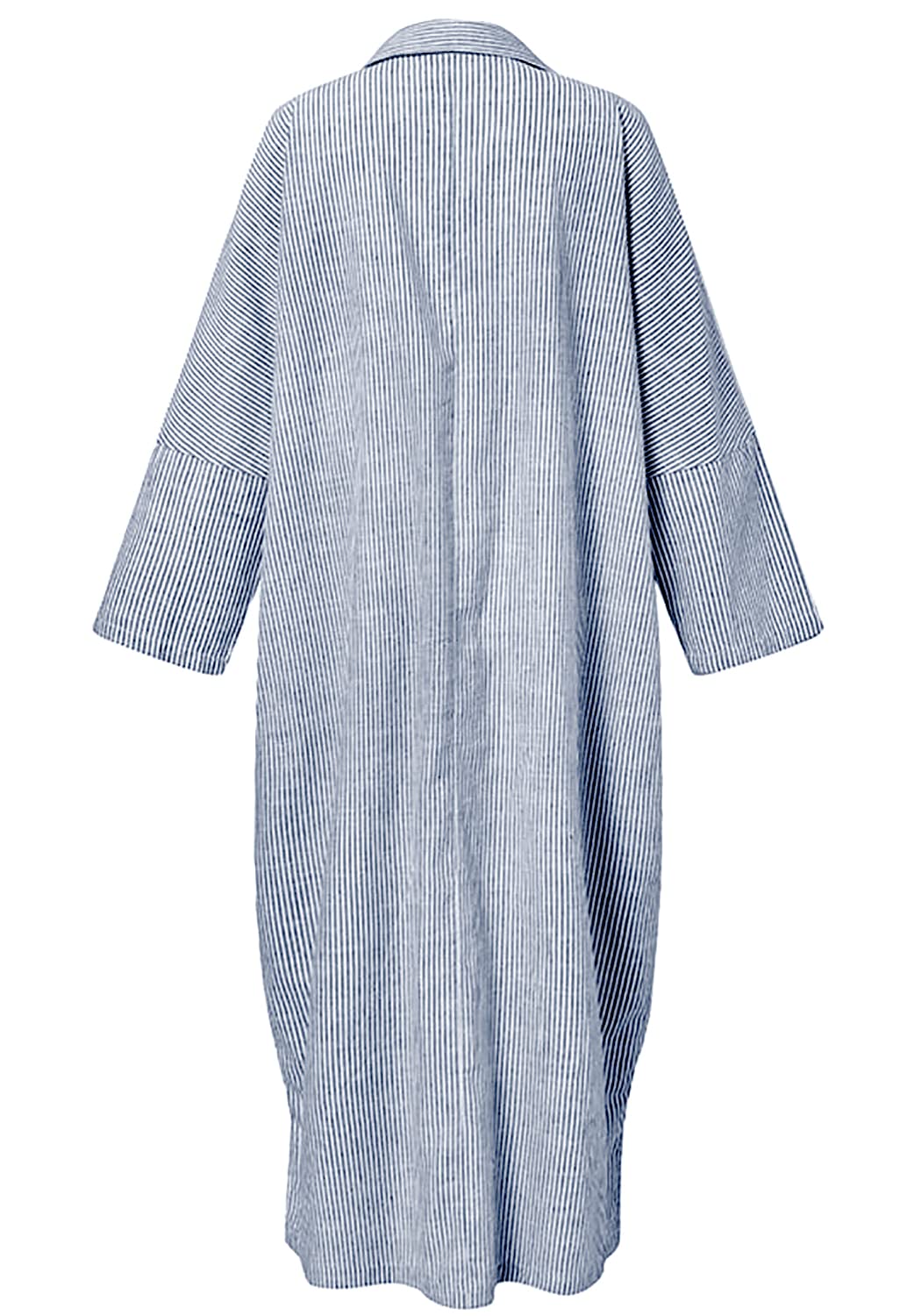 utcoco - Maxi abito a camicia da donna a maniche lunghe, a righe, casual, con bottoni, in cotone, vestibilità ampia