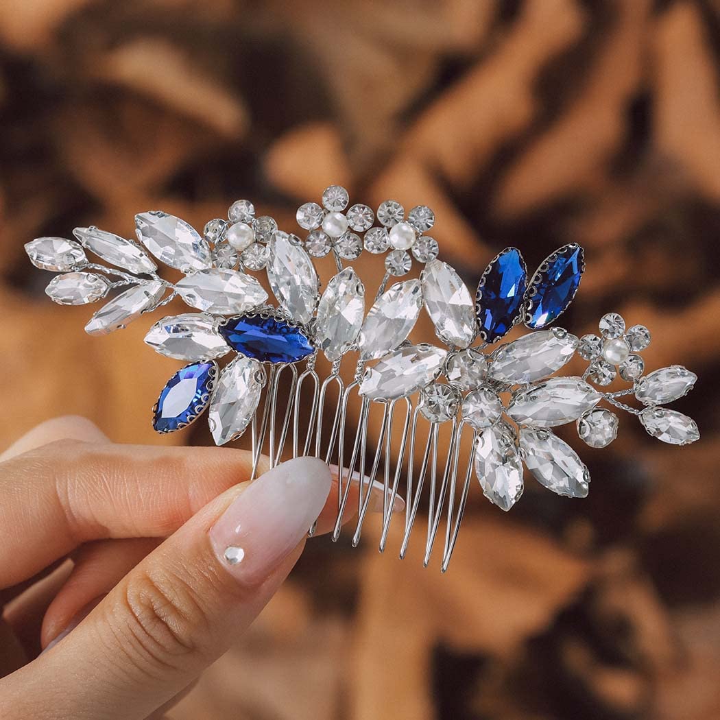 IYOU Cristal Nupcial Peine Plata Peinetas laterales de Boda Brillante Diamante de Imitación Fuente Paseo Novia Dama de Honor Accesorios para el Cabello por Mujeres