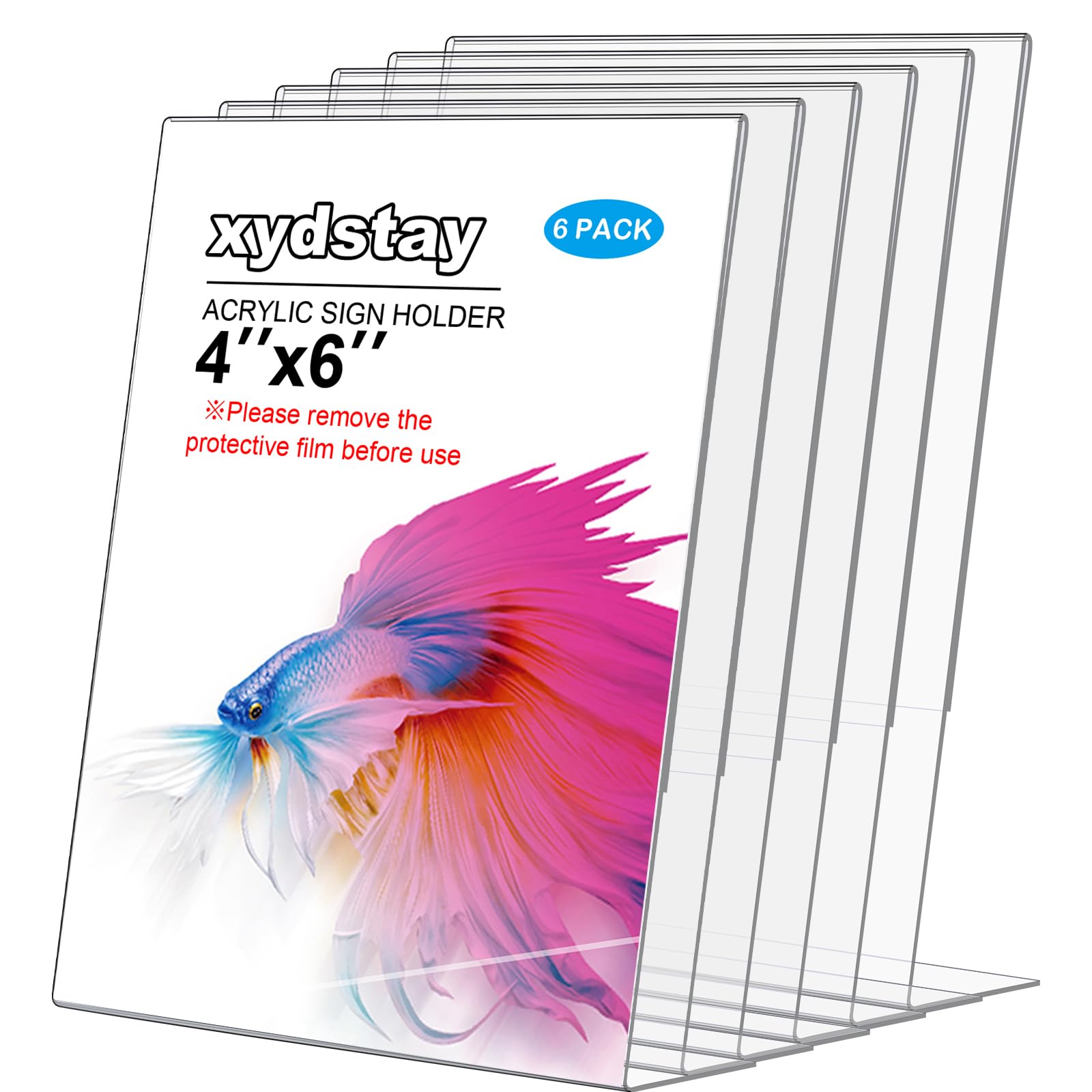 6pack Acrylic Sign Holder 4x6 for Picture Frames, L Shape Clear Plastic, Plastic Sign Holder,Menu Holder, Unbreakable Table Sign Holder for Restaurant, Office, School, Store and Home Use