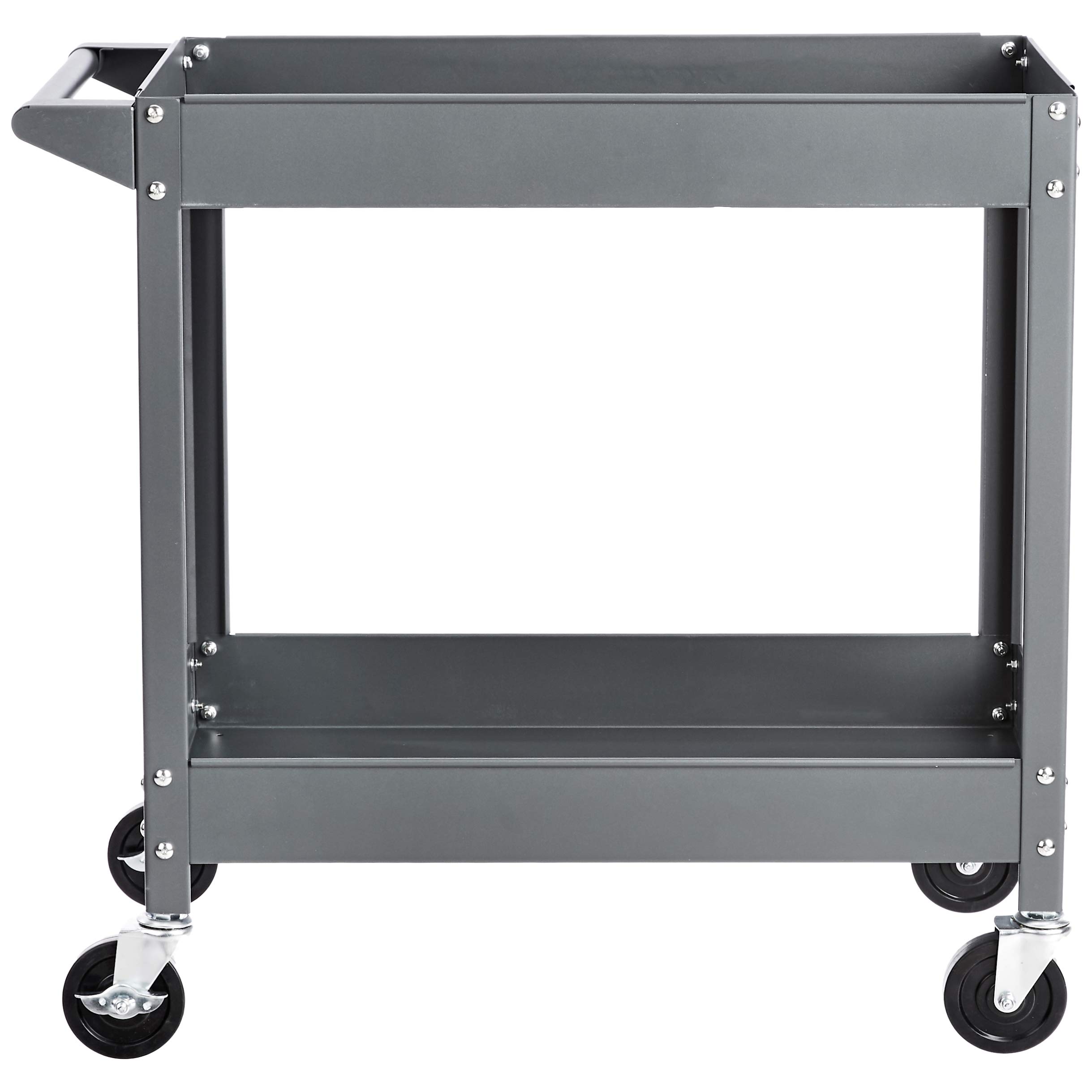 Amazon Basics - Carrello multiuso, in acciaio, 2 ripiani a vaschetta, portata 181 kg, grigio