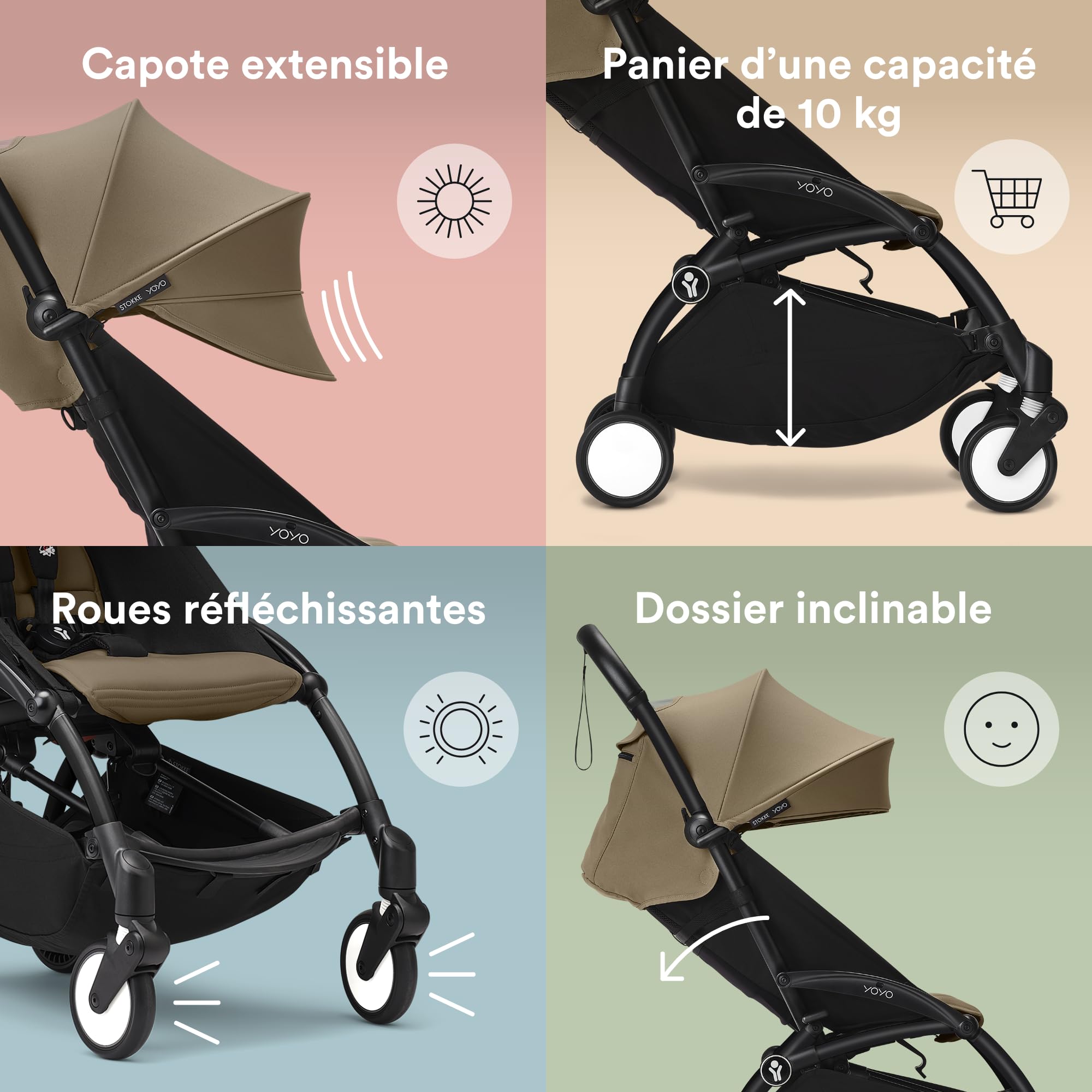 Poussette Stokke YOYO3 avec nacelle nouveau-né et pack couleur 6+ - Comprend un cadre noir, un pack couleur YOYO 6+ (Toffee) et une nacelle nouveau-né (Toffee)