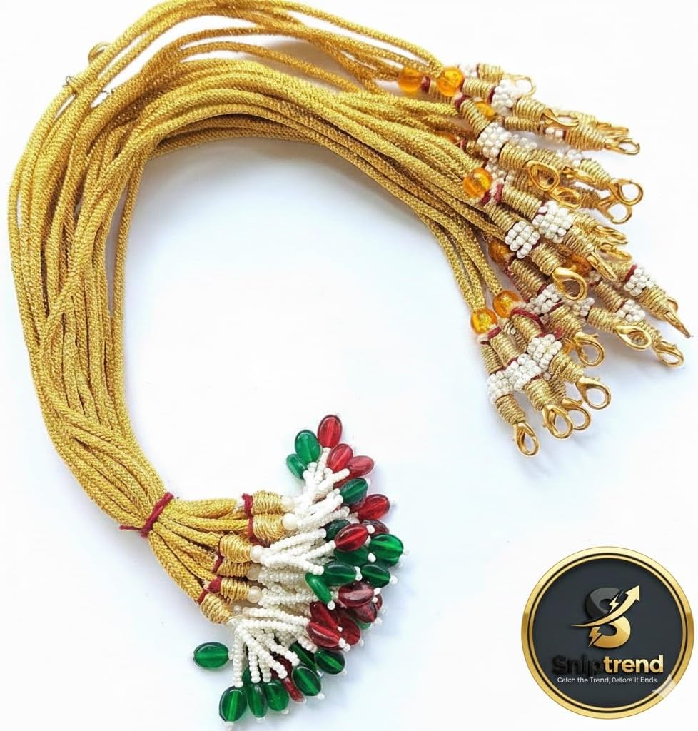 Metal Brass Pearl Necklace Back Rope Dori, Gold, 6 Pieces, for Silk Thread Jewellery Terracotta and Quilling Jewelry