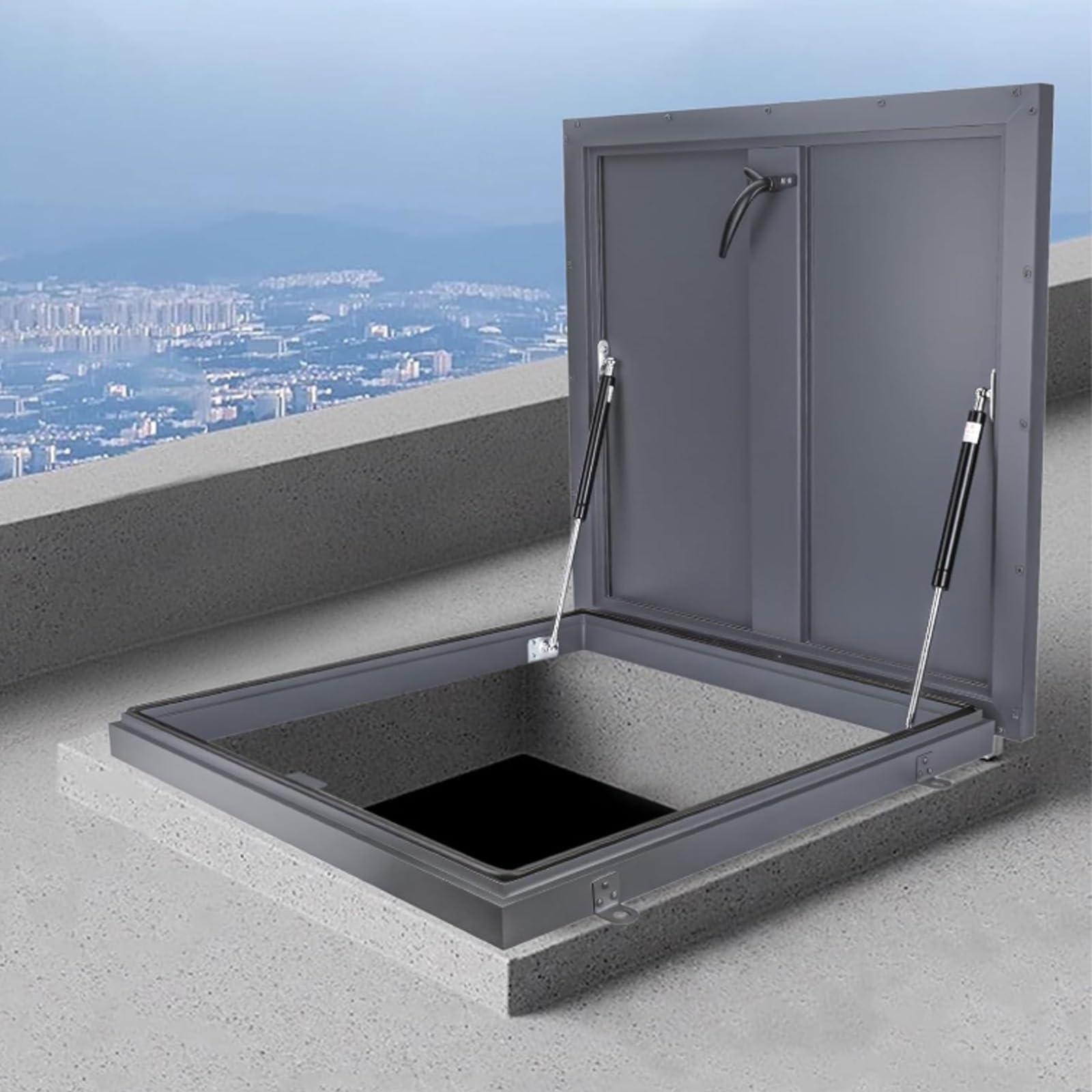 Tapa de escotilla de techo con cerradura y soporte hidráulico para áticos y sótanos