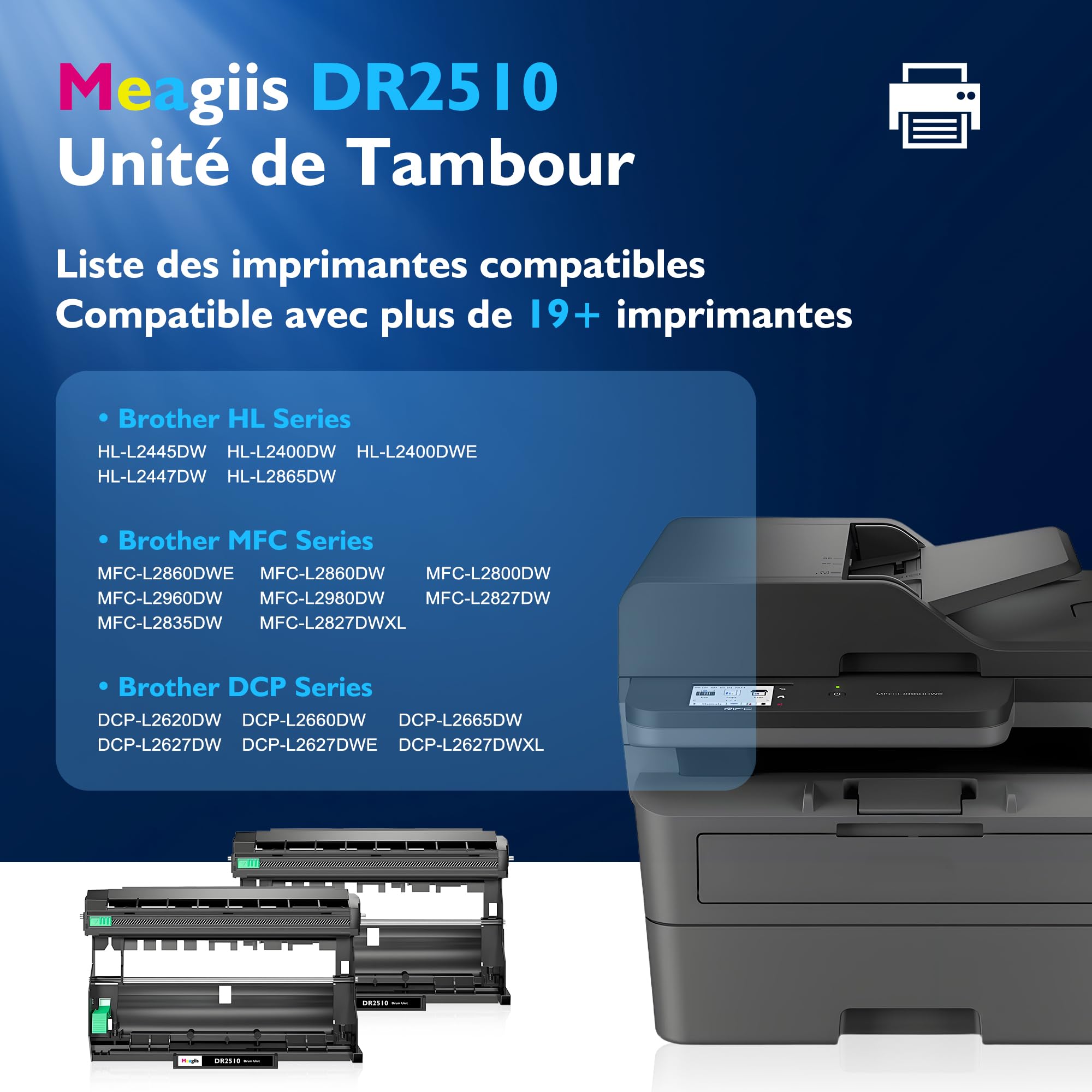 DR2510 Unité de Tambour compatibles pour Brother DR2510 DR-2510 Tambour pour Brother HL-L2400DW HL-L2400DWE HL-L2445DW HL-L2447DW DCP-L2620DW DCP-L2627DW DCP-L2627DWXL DCP-L2627DWE (2 Pack)