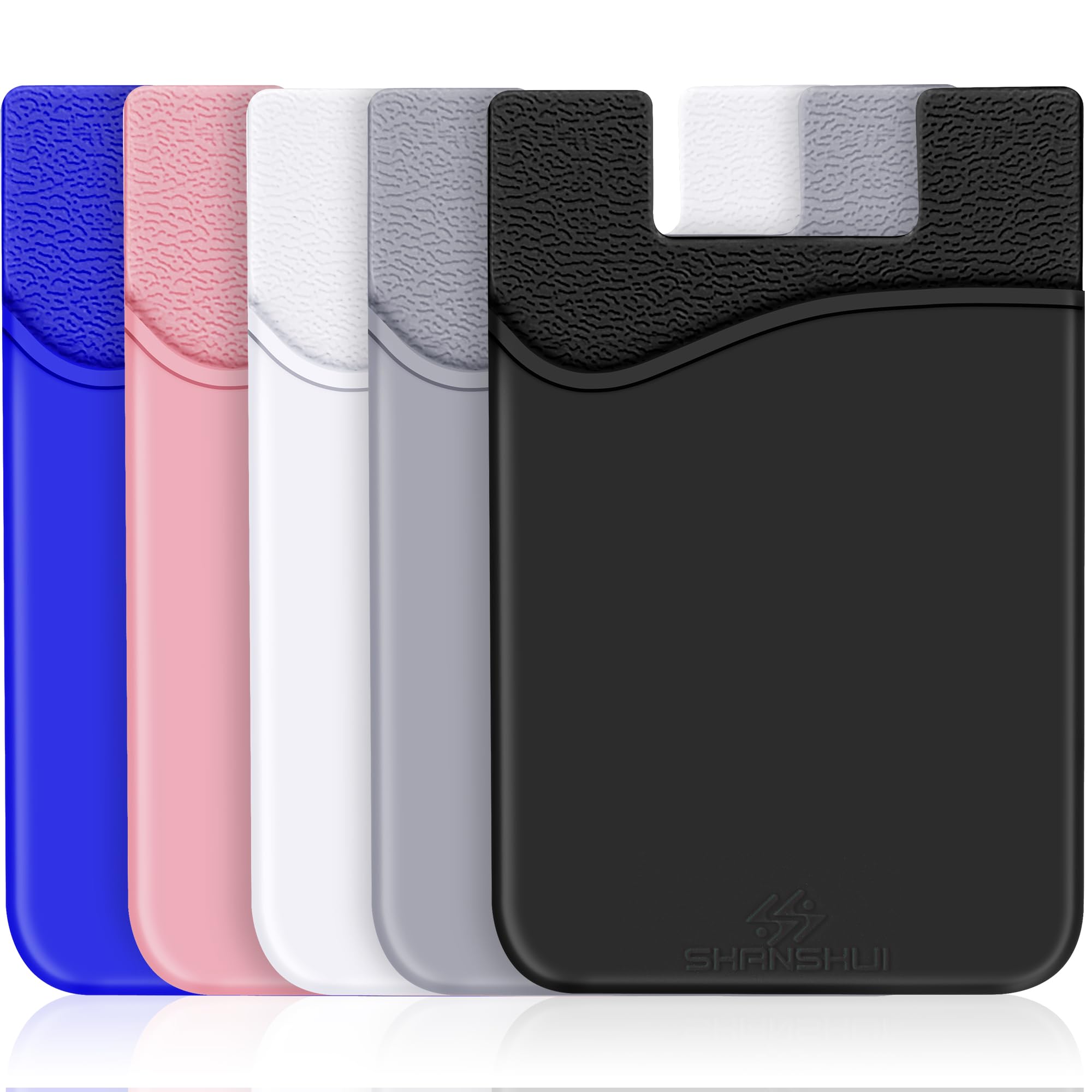SHANSHUI Card Holder for Phone, Adhesive Phone Wallet Credit ID Business Card Holder Silicone Pocket Stick on Compatible with iPhone &amp; All Smartphones 5 Pack